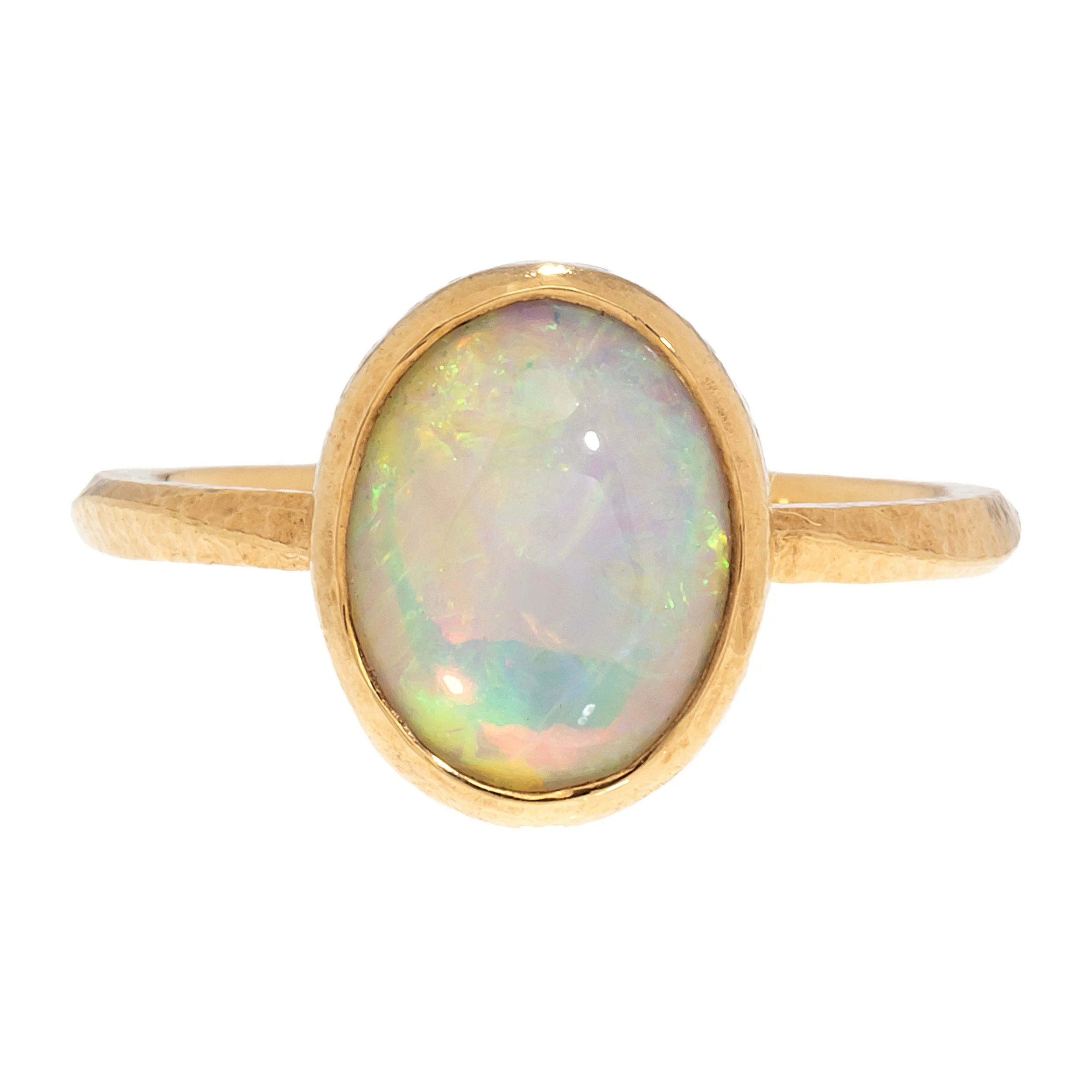 Natural White Opal Wave Bezel Solitaire Ring