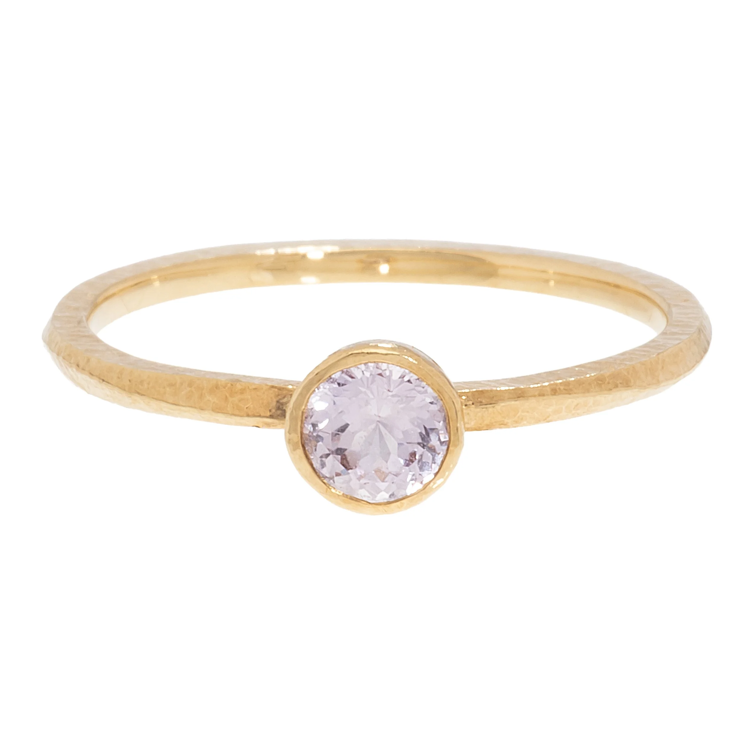 Round Pink Sapphire Wave Bezel Solitaire Ring