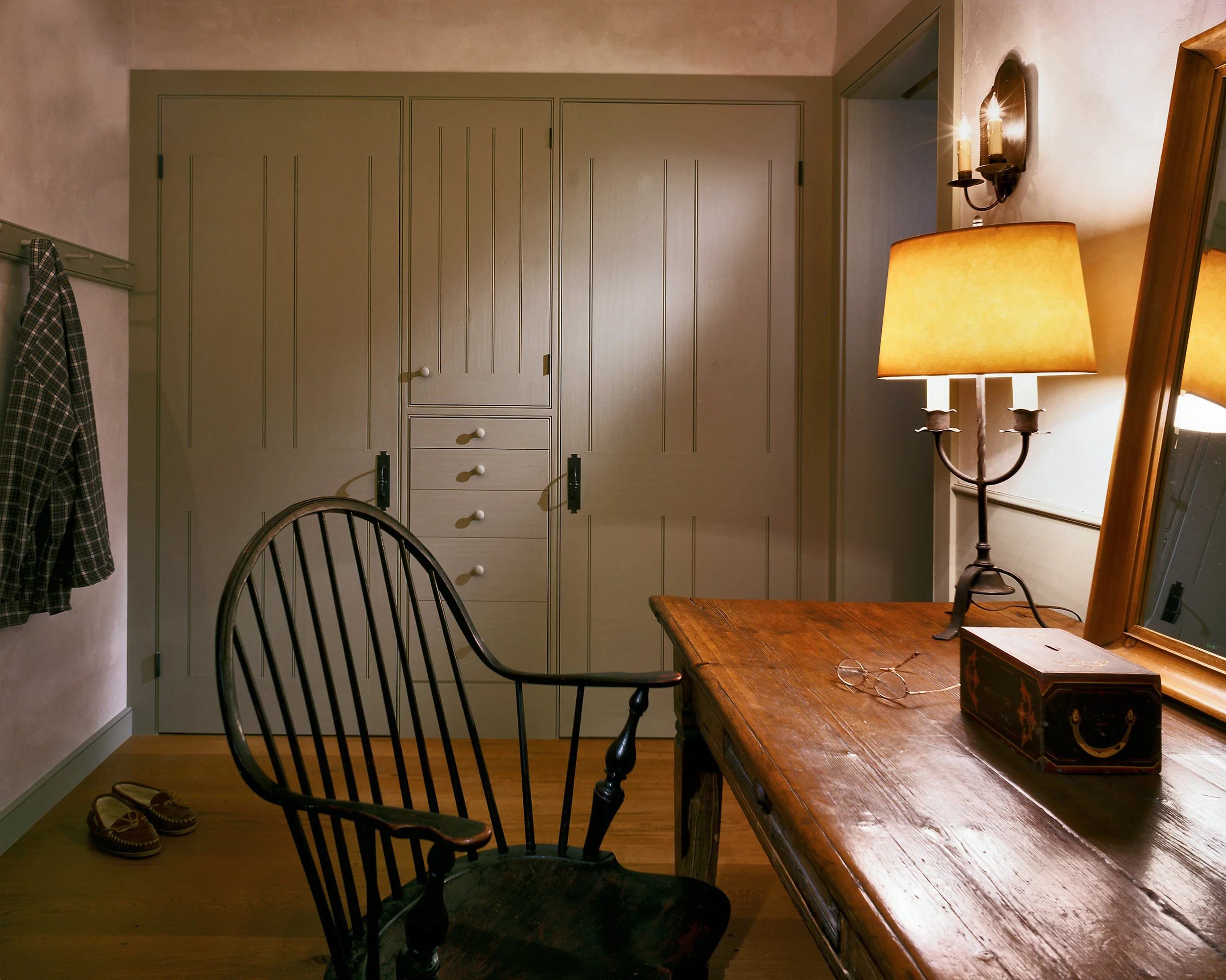 The cabinetry in the Dressing Room recalls Shaker furniture.