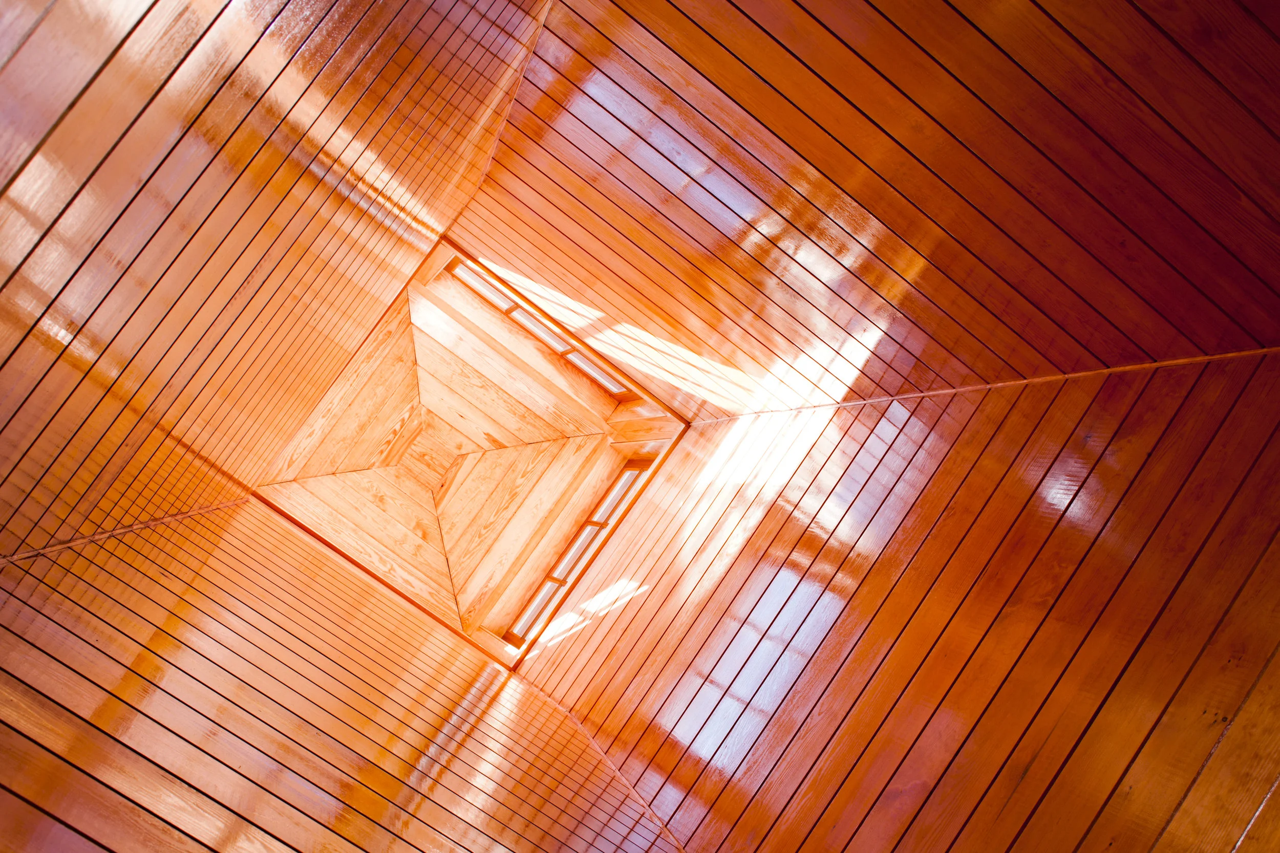 The walls and ceiling of the cupola interior are sheathed in pine.