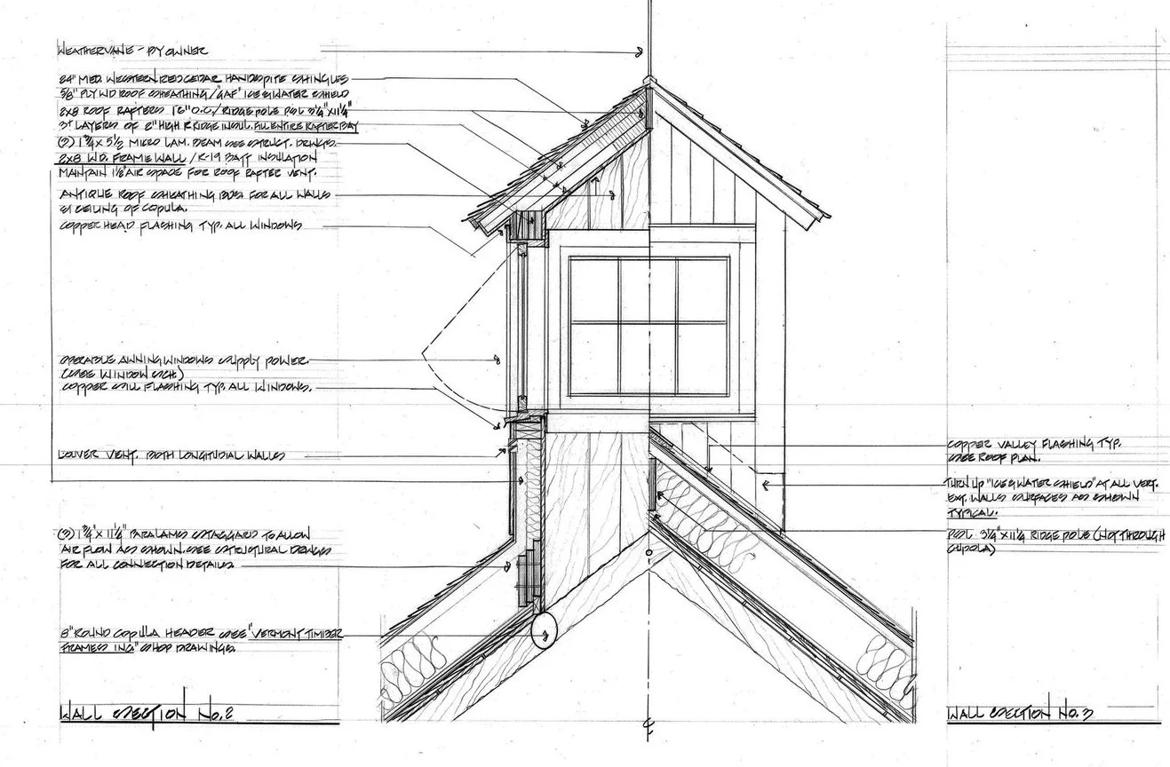 This section shows the exterior profile of a cupola as well as a very detailed description of its construction.