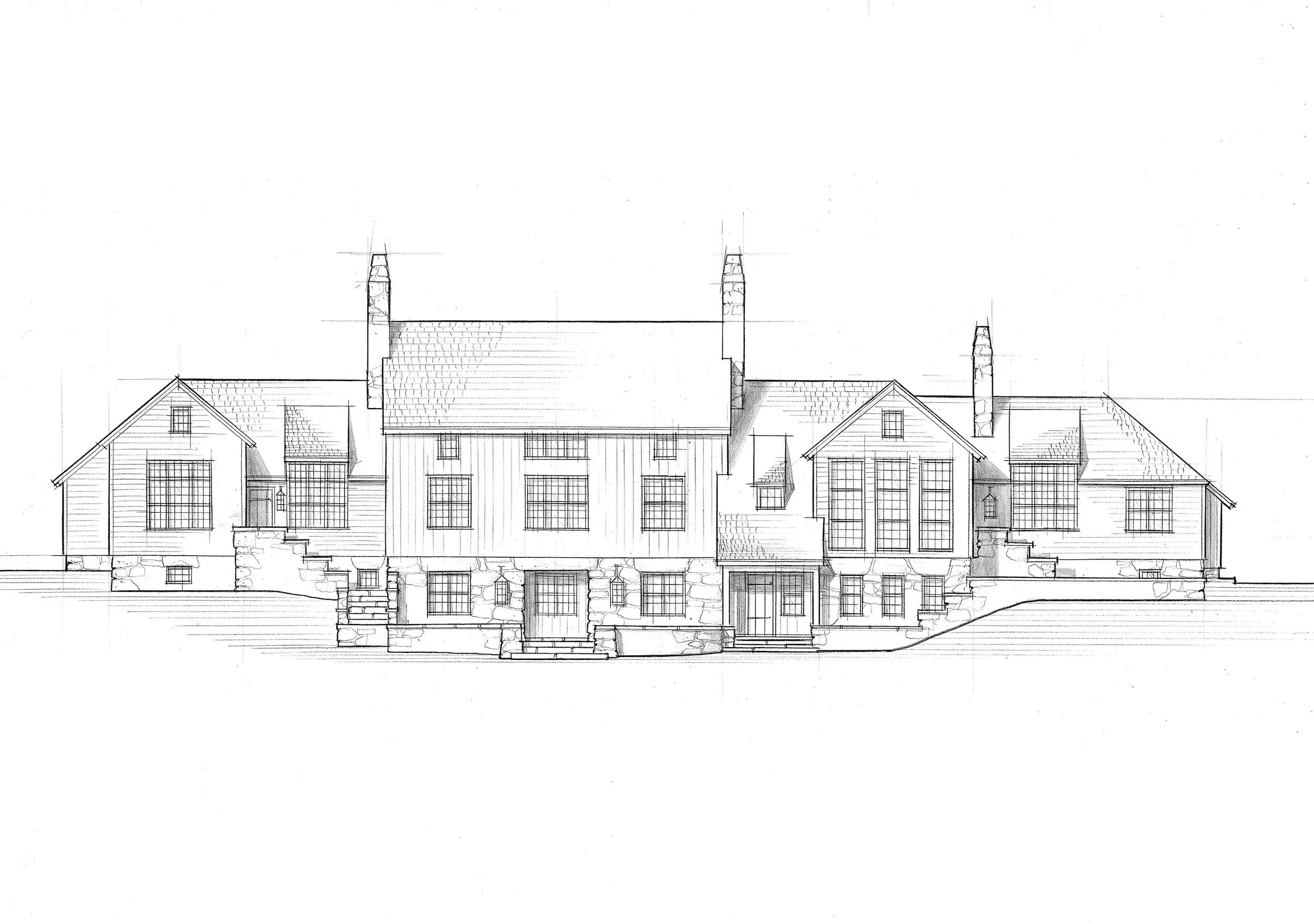  The many windows of the rear facade overlook distant hills. 