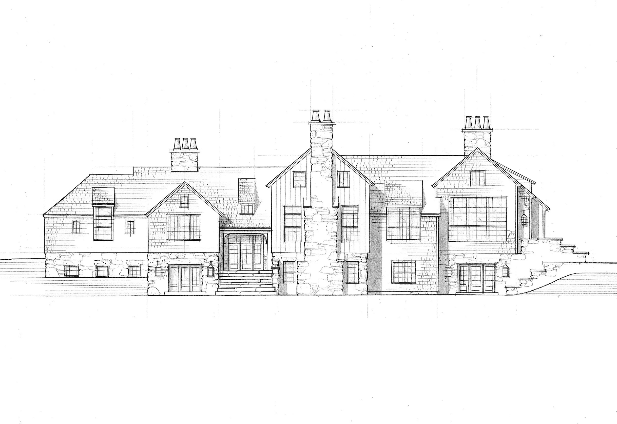  The rear elevation of the second scheme has a very lively roofline of gables, sheds and hips. 