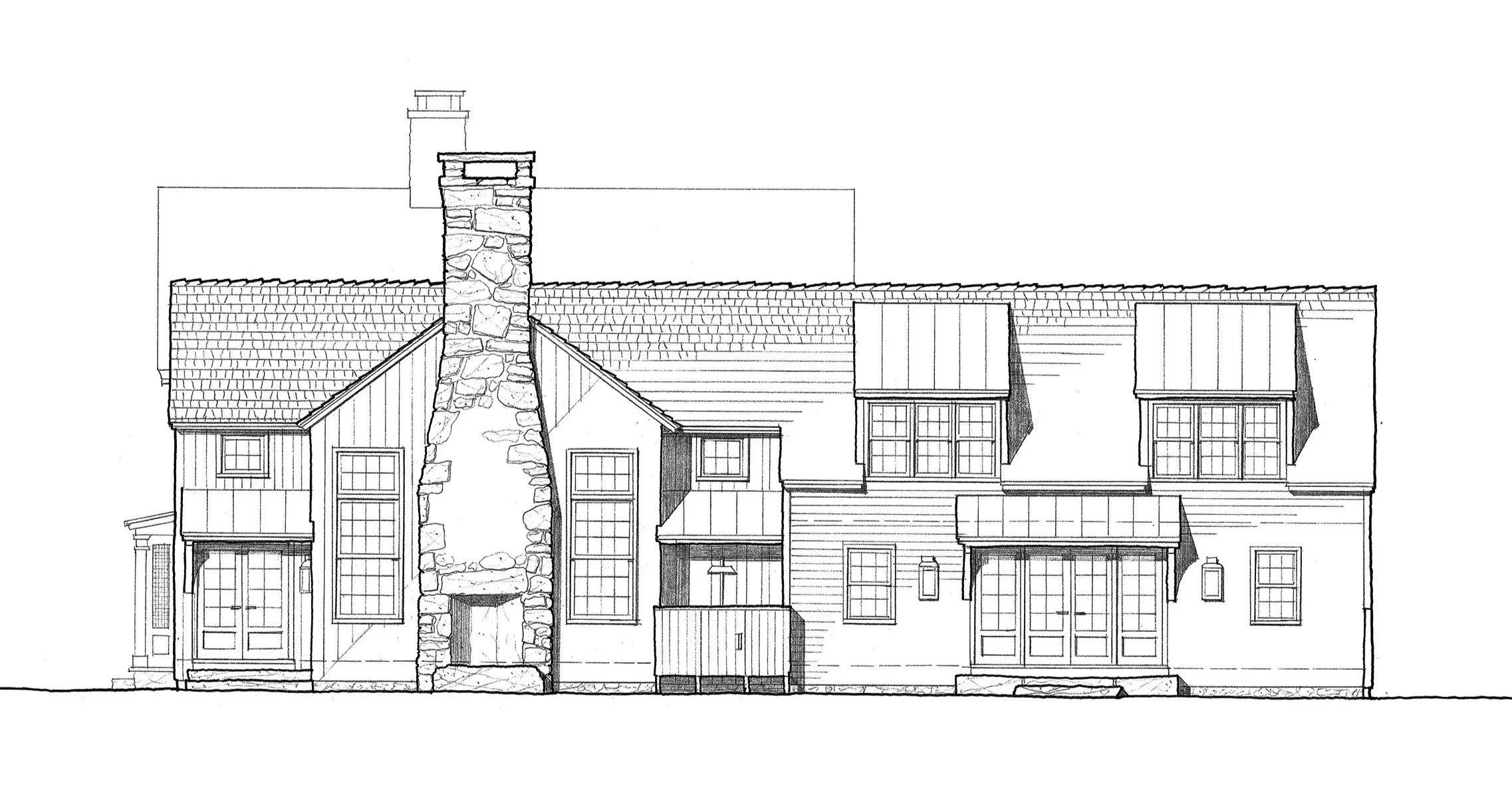  The new rear wing features a large Country Kitchen, Gym, and Primary Bedroom Suite. 