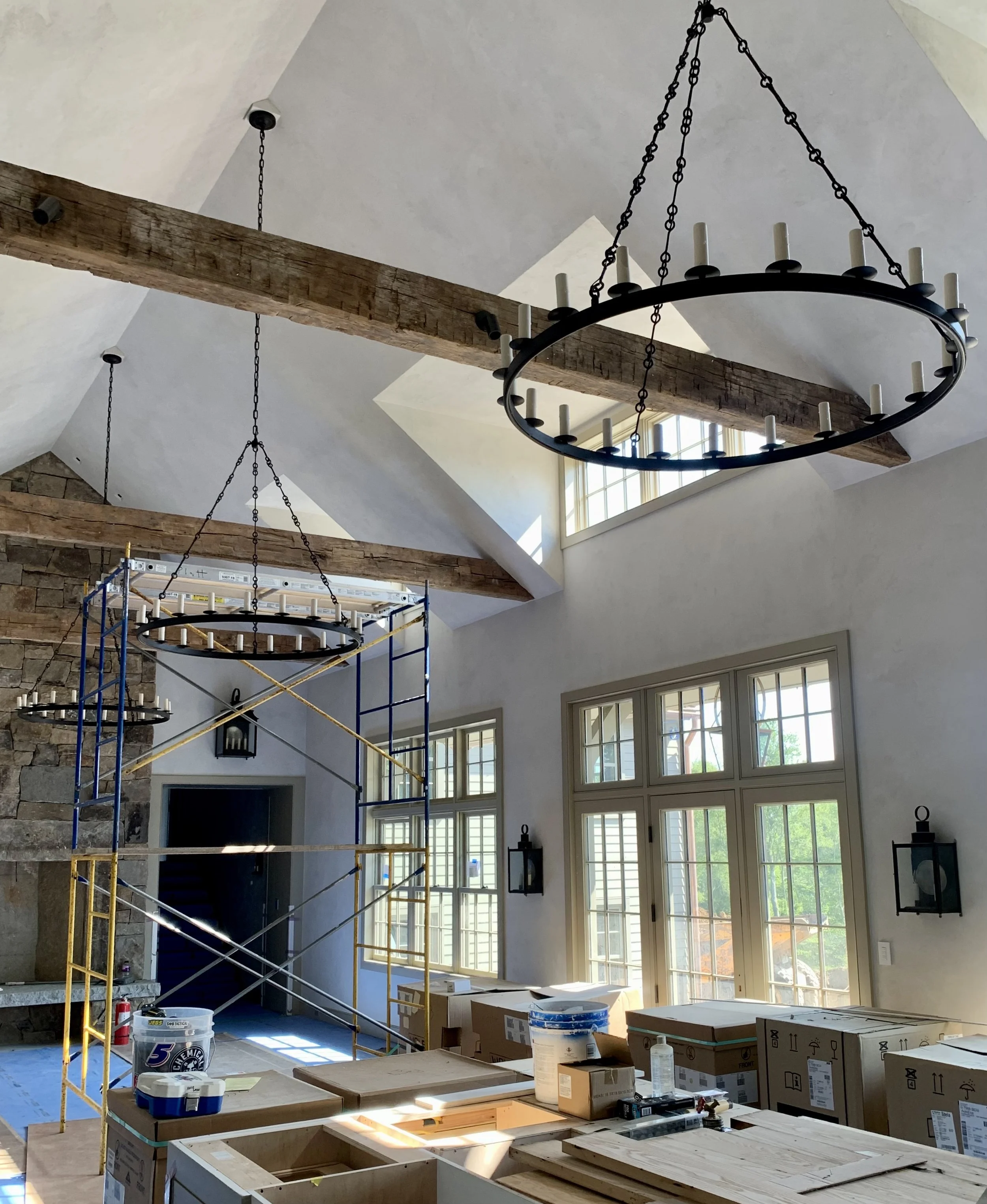  A stone fireplace anchors the north end of the Great Room. 