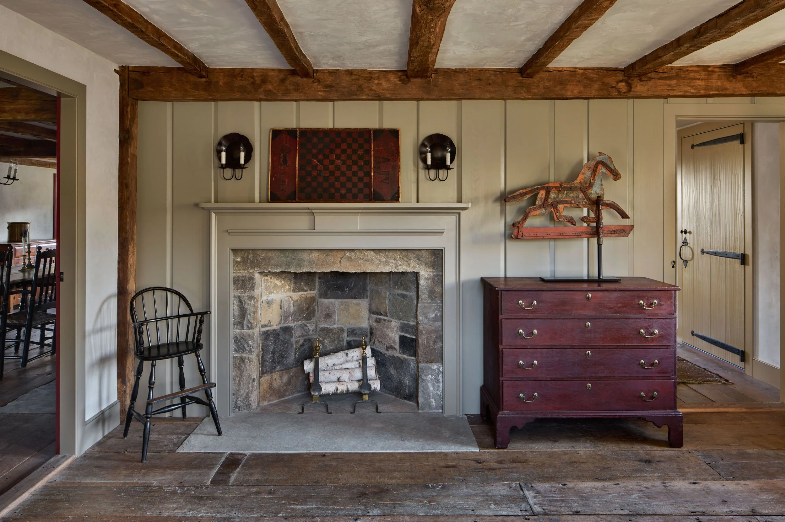  The feather-edge paneling of the Study is recreated, based upon fragments of the original. 