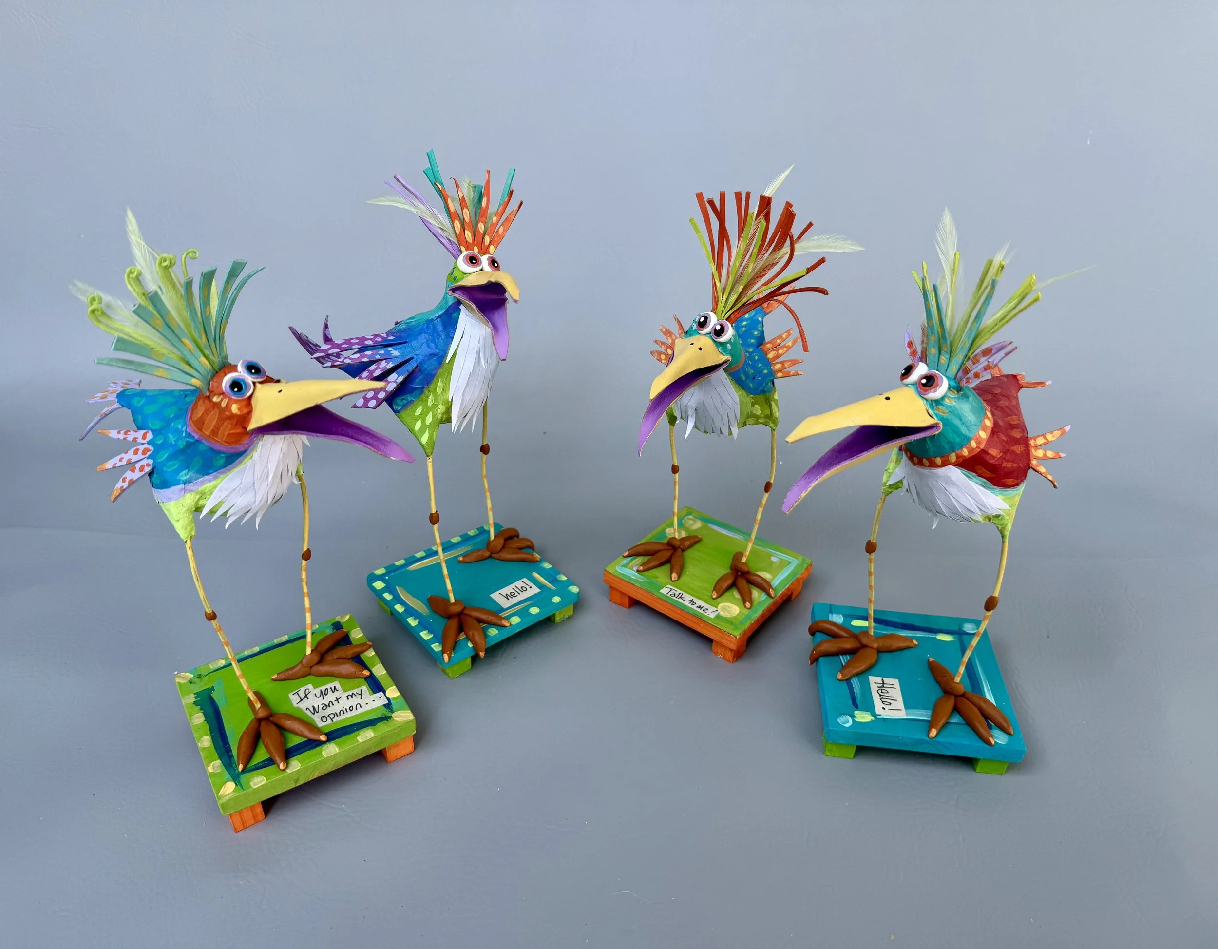 Joyce Curvin -- Whimsical  Paper-mâché Birds