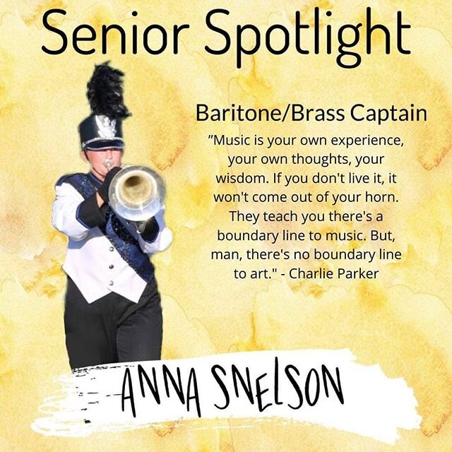 Our next senior spotlight goes to @a.snelson 🎉!! We have been blessed by your love and care for every member of our ensemble. The sense of community in the band will never be the same after you leave, we hope you come back to show what it means to b