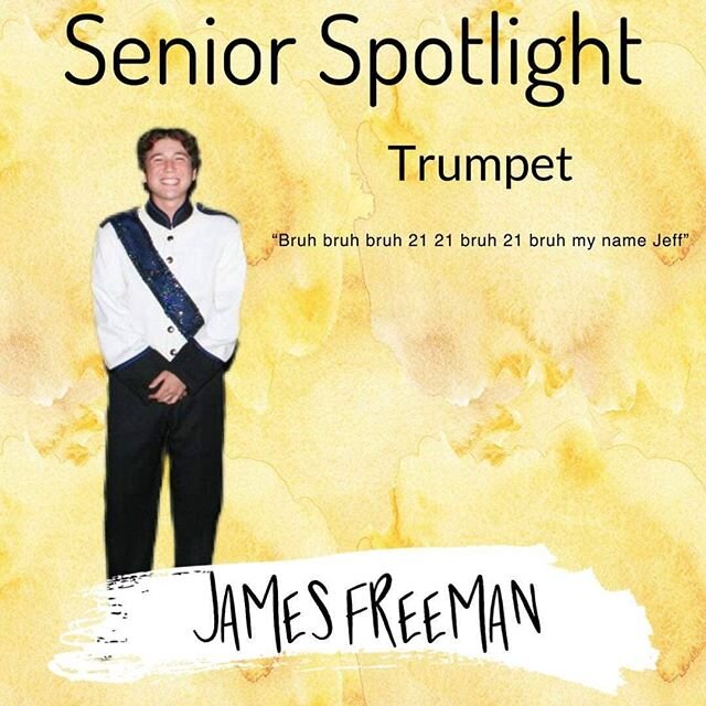 Shout out to @ricecrakr, for our next Senior Spotlight 🖤💙!!! An amazing trumpet player and section leader, the band will always miss your wacky fun!! We hope you'll come back soon to lighten the mood when it gets low 🎺🎉!!!