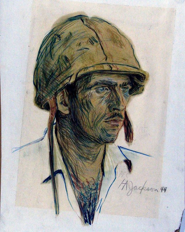 &quot;Portrait of a Marine&quot;, 1944.  Harry was the youngest ever officially commissioned #MarineCorps artist.  This is one of his thousands of sketches from his time in the Pacific where he fought at Saipan, Roi Namur, and Tarawa where he was wou