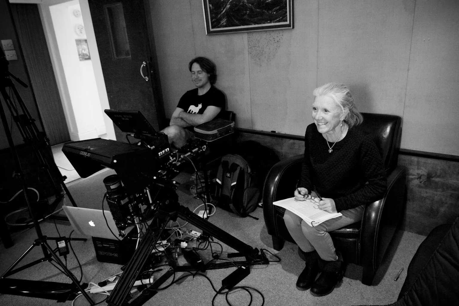  The questioner sitting behind the 3D camera rig 