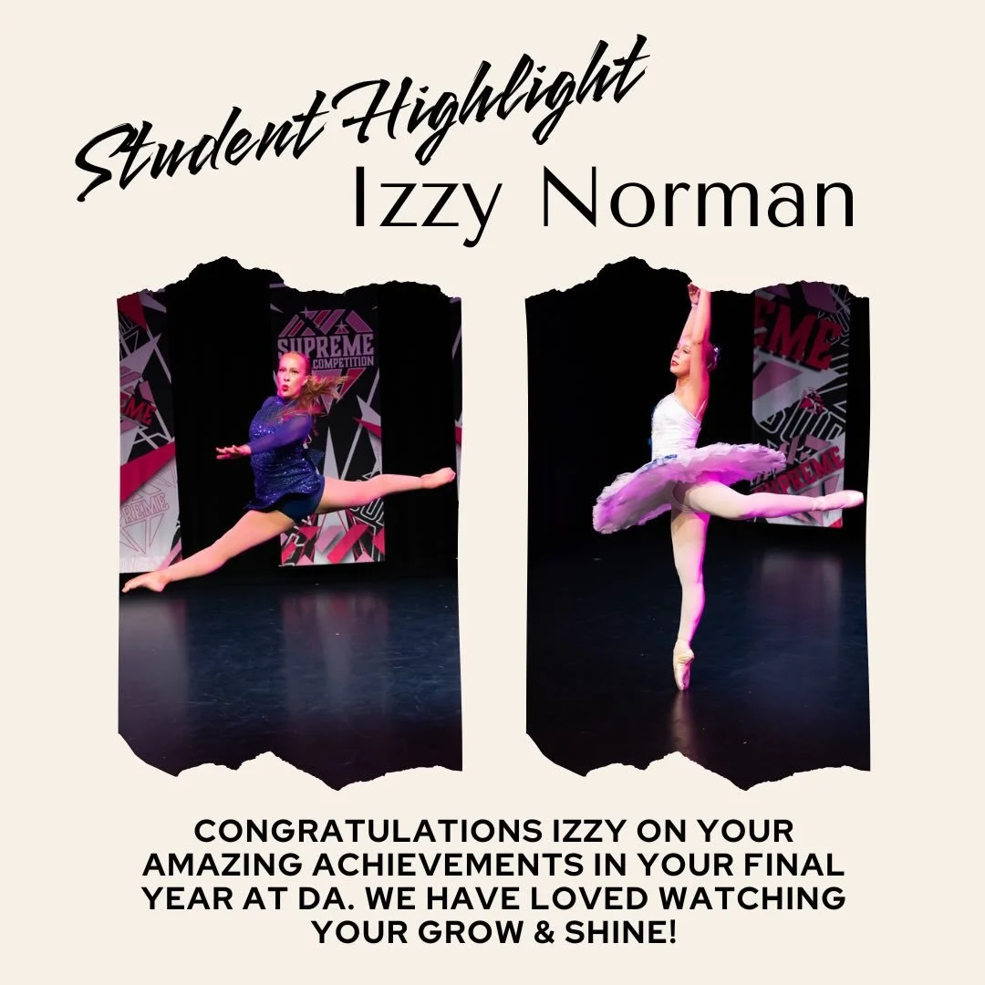 Wow - Izzy turns 18! ❤️✨ 

Izzy has been part of our dance family since she was tiny, and watching her grow into the dedicated, talented and driven dancer she is today has been such a privilege. 

Now in her final year at DA, Izzy is finishing her jo