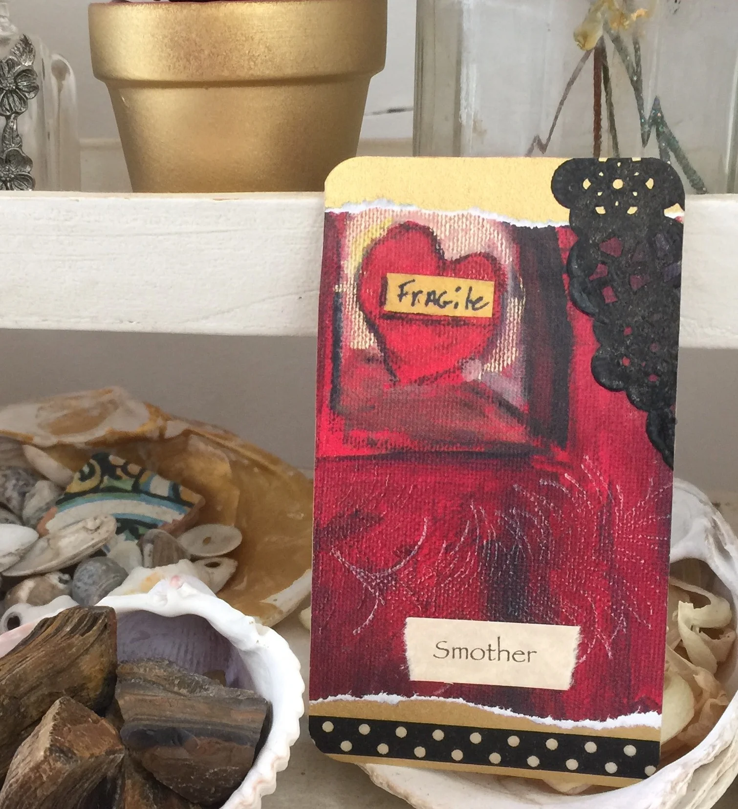 {Smother} Too much energy and fuel, and not enough breathing room can lead to feeling smothered, especially as we land in the more restful time of summer. This card wants us to be mindful of what we are pouring on and drawing in, to be aware of the cumulative effect of everything we put on our plates. At the same time, this card can be divine intervention, our means of control and putting on the breaks. It's our way of being able to slow the burn, dull the flame's intensity, and extinguish any unwanted heat in order to create more calm, space and ease. This card has two-sided energy (as all things do), so create and in the awareness of both of it's positives and negatives.
