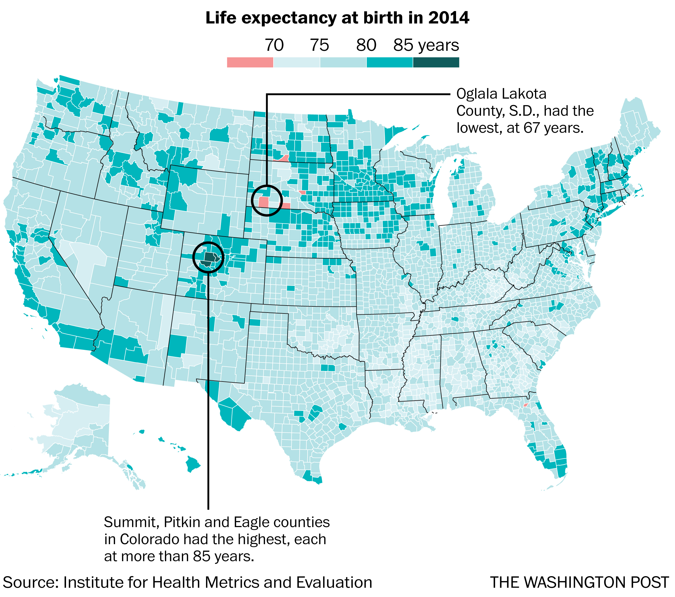Life expectancy by geographic location within and outside of the US.