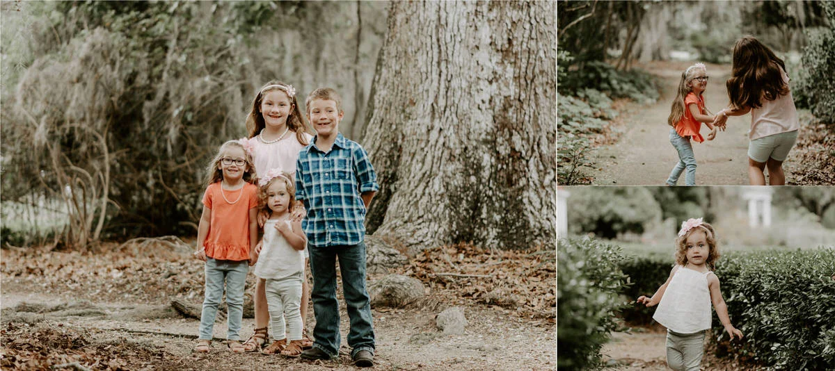 Sweet family and surprise proposal session in st. francisville, louisiana at rosedown plantation with gorgeous oak trees photographed by magnolia and grace photography