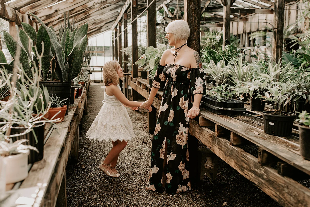 Best photographers in Baton Rouge, Denham Springs, St. Francisville, New Orleans, Covington, Hammond, Gonzales. Professional Lifestyle Family, Children, and Wedding Photographer, Magnolia and Grace Photography Mommy and Me session at The Red Onion Greenhouse off of Perkins Road in Baton Rouge