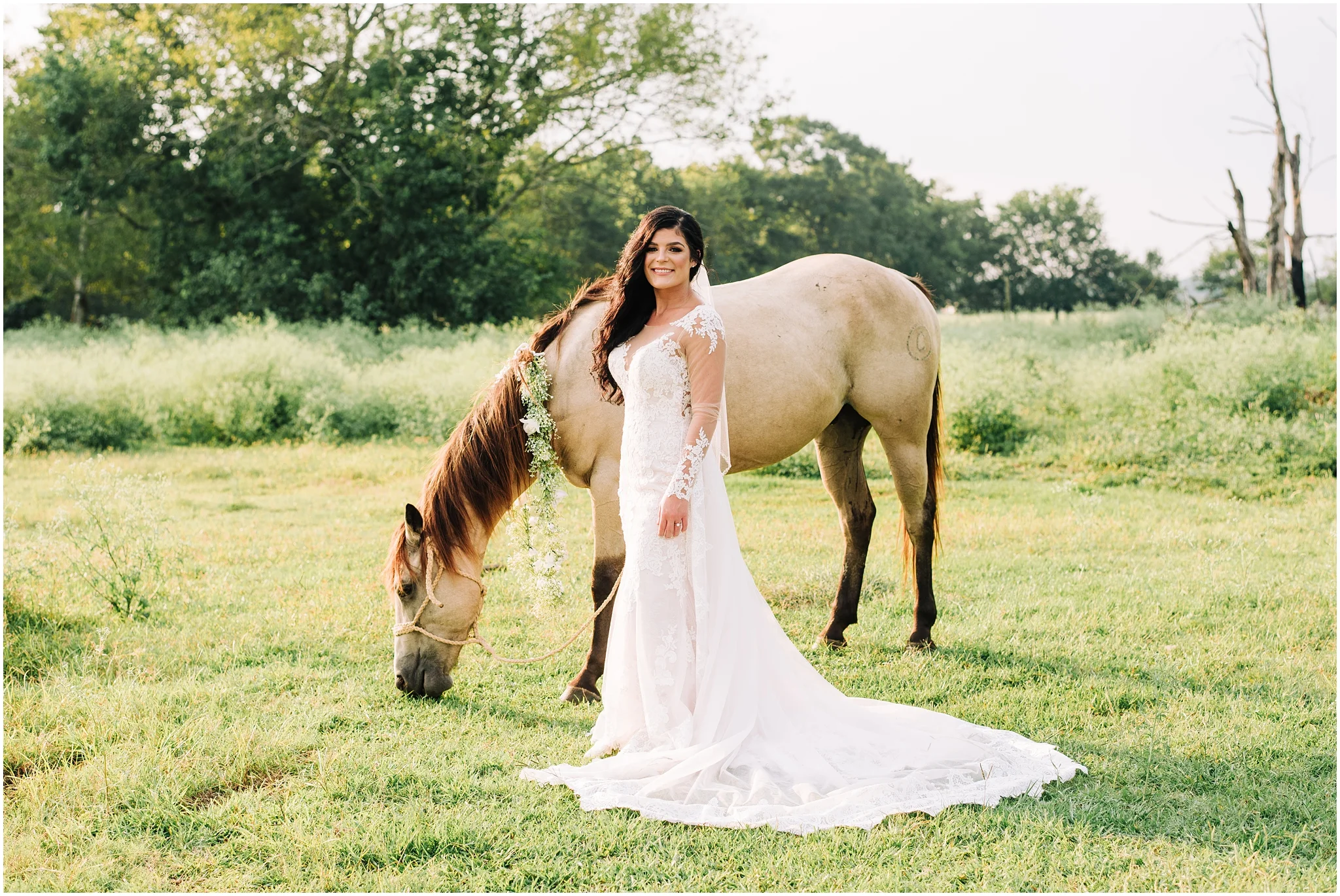 Bridal Portrait Session in Darrow, Louisiana on a farm. Country land with horse. Photographed by Magnolia and Grace Photography. A wedding and family portrait photographer located in Denham Springs. Baton Rouge, Lafayette, Gonzales, New Orleans, Mandeville, and Southern Louisiana Photographer.