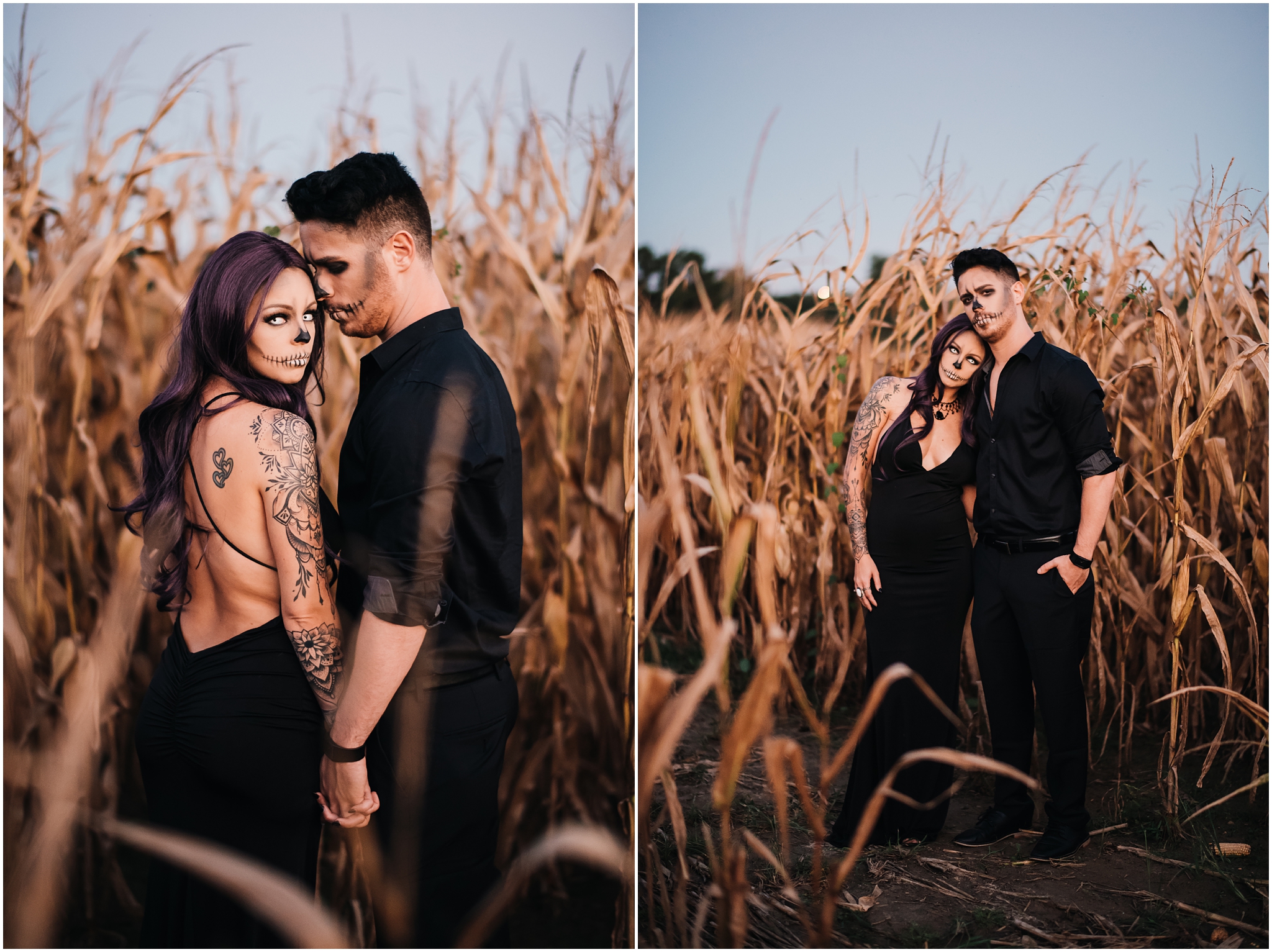 A Spooky Skeleton Halloween Session photographed by Magnolia and Grace Photography in Baton Rouge, Louisiana at LSU Rural Life Museum. A Skeleton Couple with creepy vibes in a beautiful fall setting.