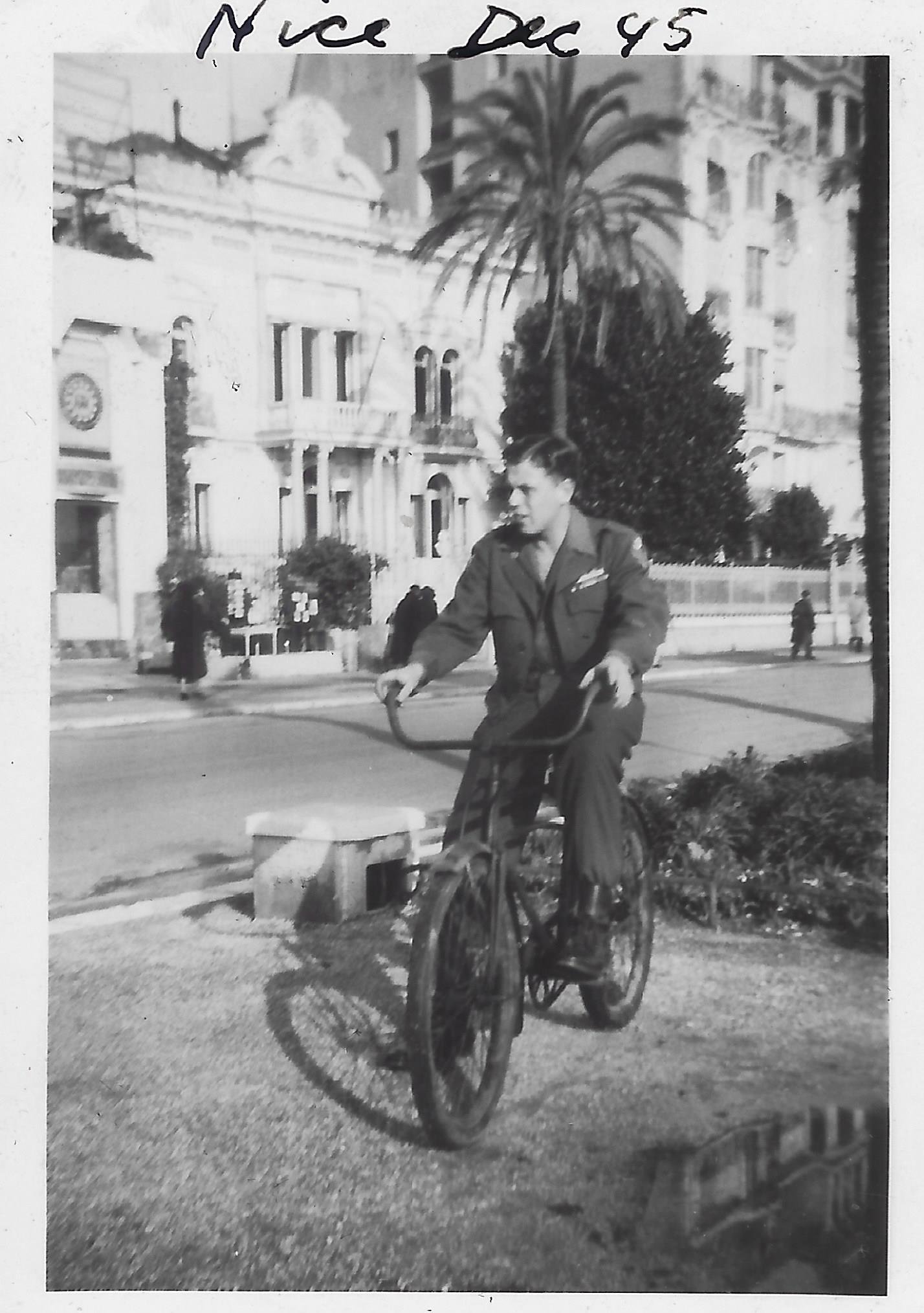 Dad - Nice, France December 1945 Bicycle Riding.jpg