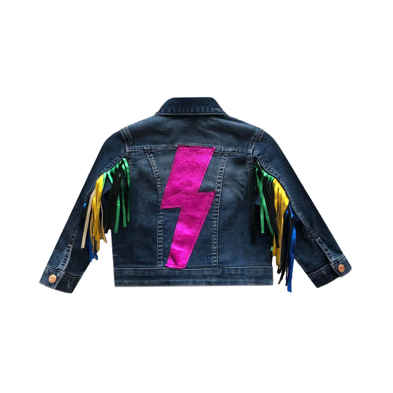 Kids Pink Lightning Tassel Denim Jacket 