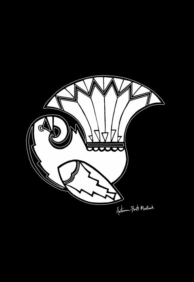 Autumn incorporates Native patterns and captures the sacred spirit of parrots with her edgy t-shirt design.