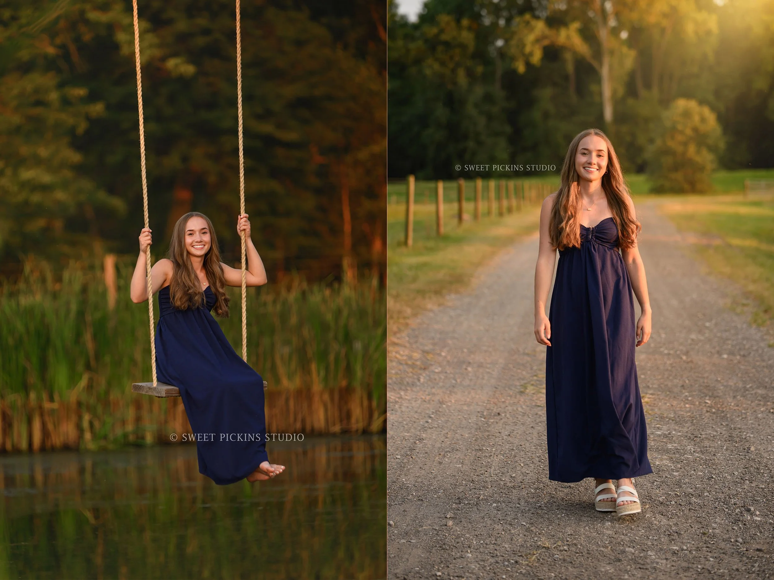 Natalie's Senior Photography on Rope Swing over Pond on Farm by Sweet Pickins Studio photographer Amanda Wilson ©