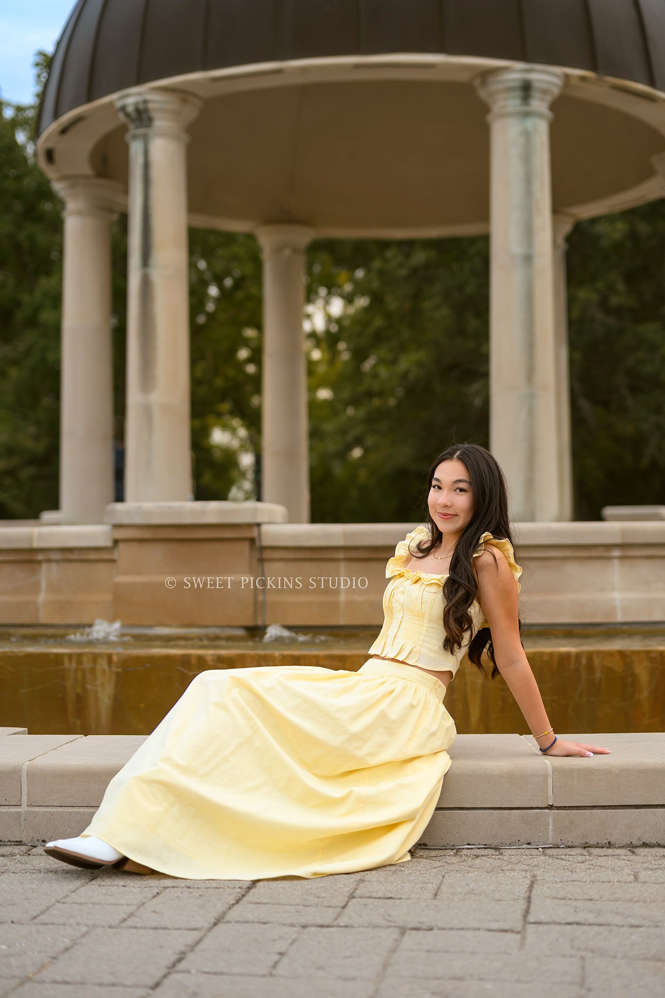 Nora | Carmel, Indiana Senior Girl Portrait Photography wearing yellow skirt set for Park Tudor Class of 2027 by Sweet Pickins Studio senior photographer Amanda Wilson ©