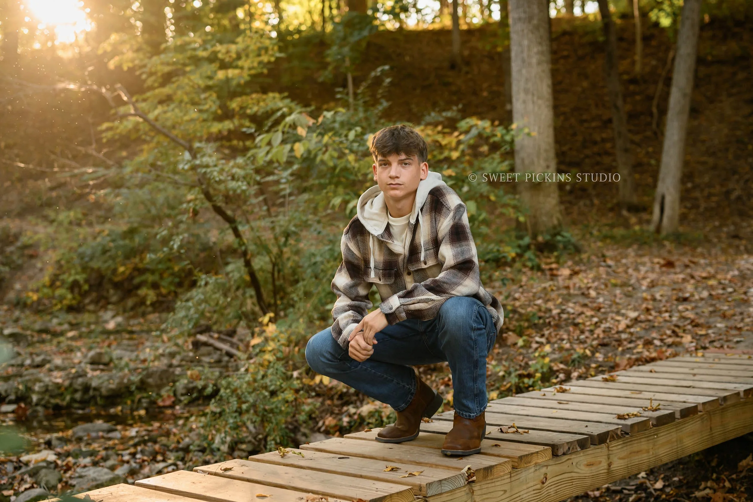 Cohen's Peru Indiana Fall Senior Photography at Maconaquah Park for class of 2027 senior guy by Sweet Pickins Studio senior photographer Amanda Wilson ©