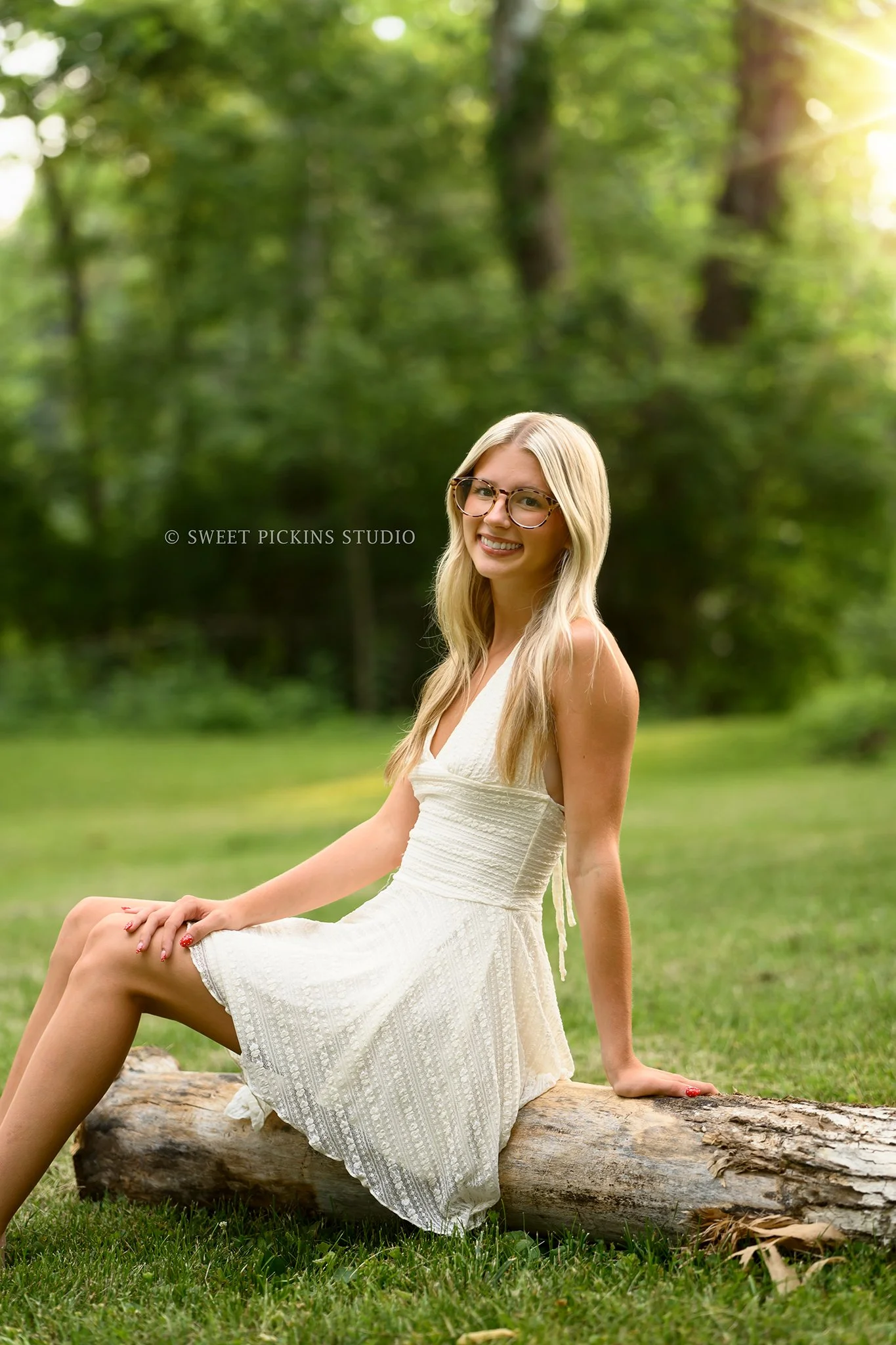 Kyree’s Golden Hour Senior Photography in Peru, Indiana for Logansport High School Class of 2027 senior girl wearing white dress in summer by Sweet Pickins Studio senior photographer Amanda Wilson ©