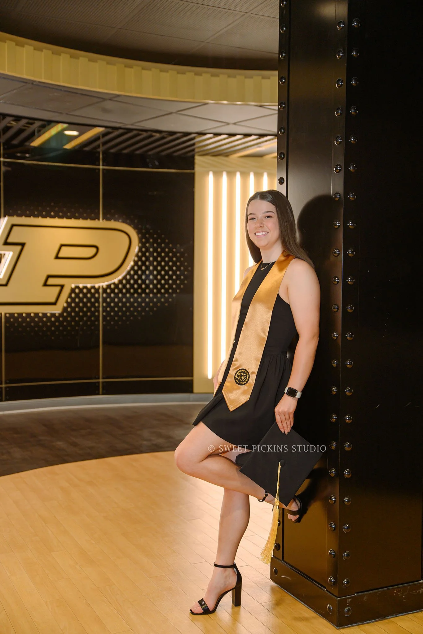 Ashelyn’s Purdue University Graduation Portrait Photography at Boilermaker Sports facility in West Lafayette, Indiana by Sweet Pickins Studio senior photographer Amanda Wilson © 2026