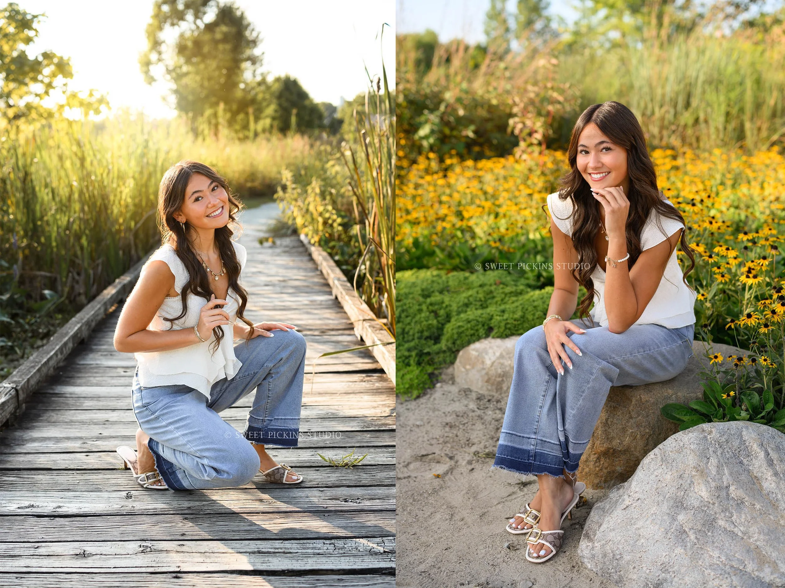 Rachel's Carmel, Indiana Senior Photography in Summer with yellow flowers for class of 2027 by Sweet Pickins Studio senior photographer Amanda Wilson ©