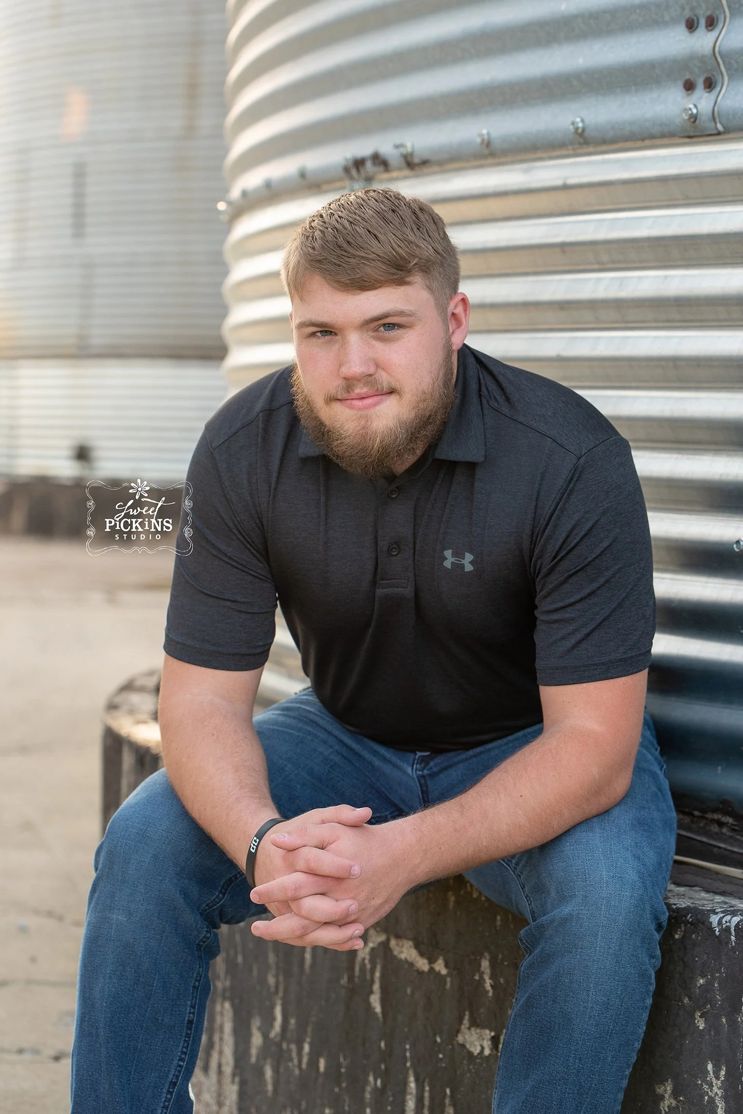 Farm Senior Guy Photography with Grain Bin (Copy)
