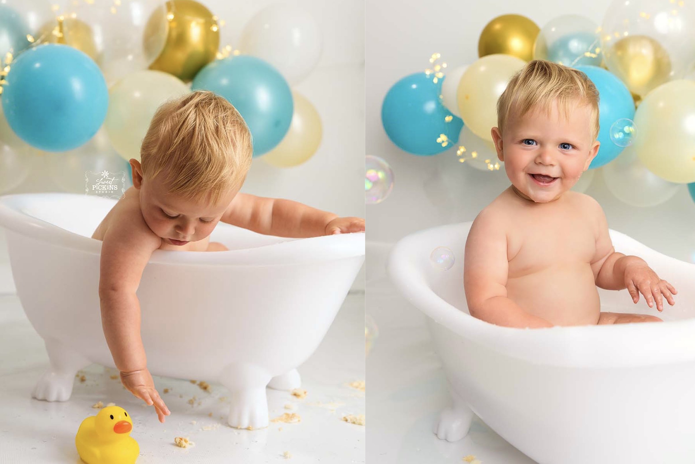 One Year Old Bath Tub Milestone Photography