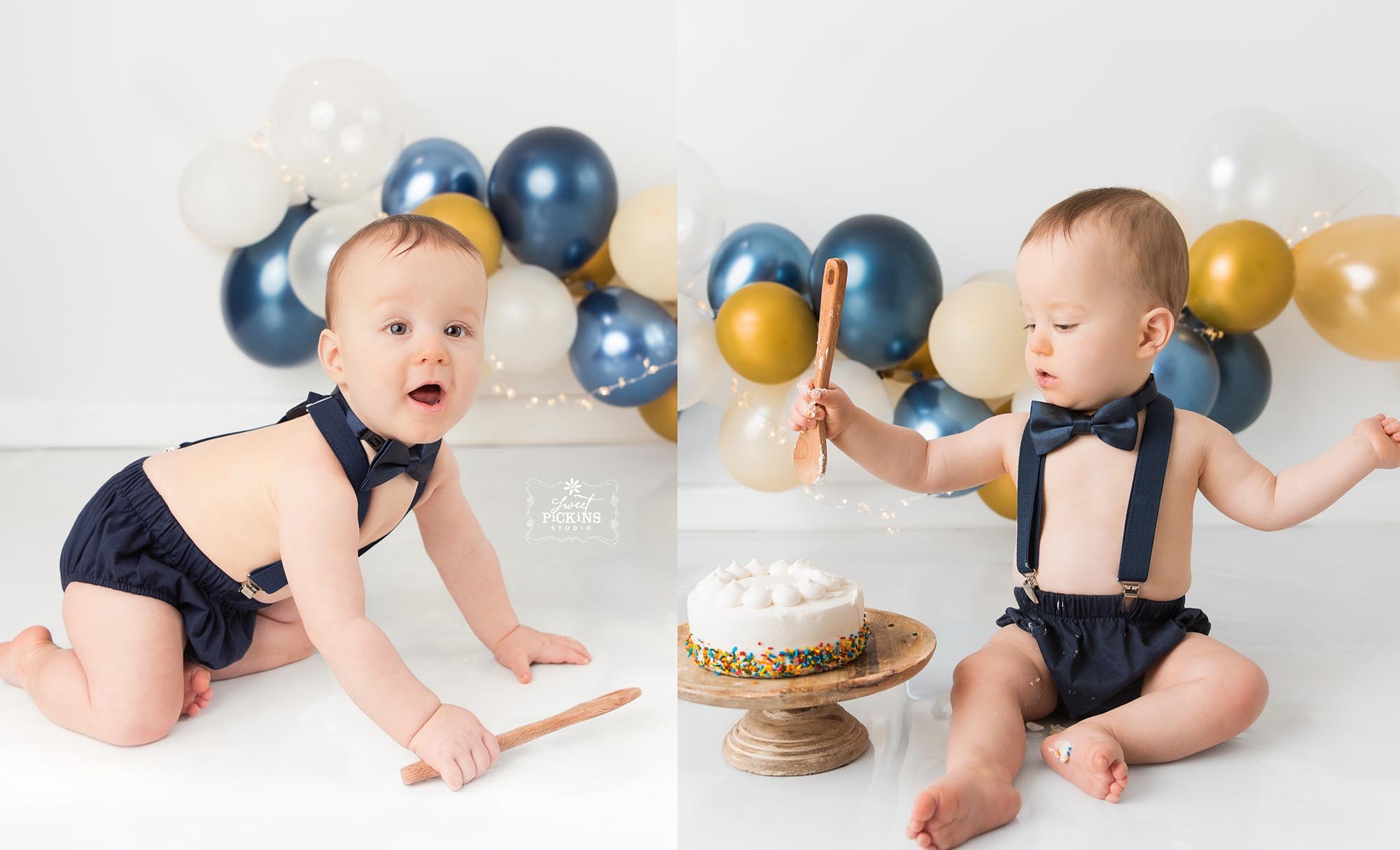 Baby Boy Cake Smash in Gold and Navy