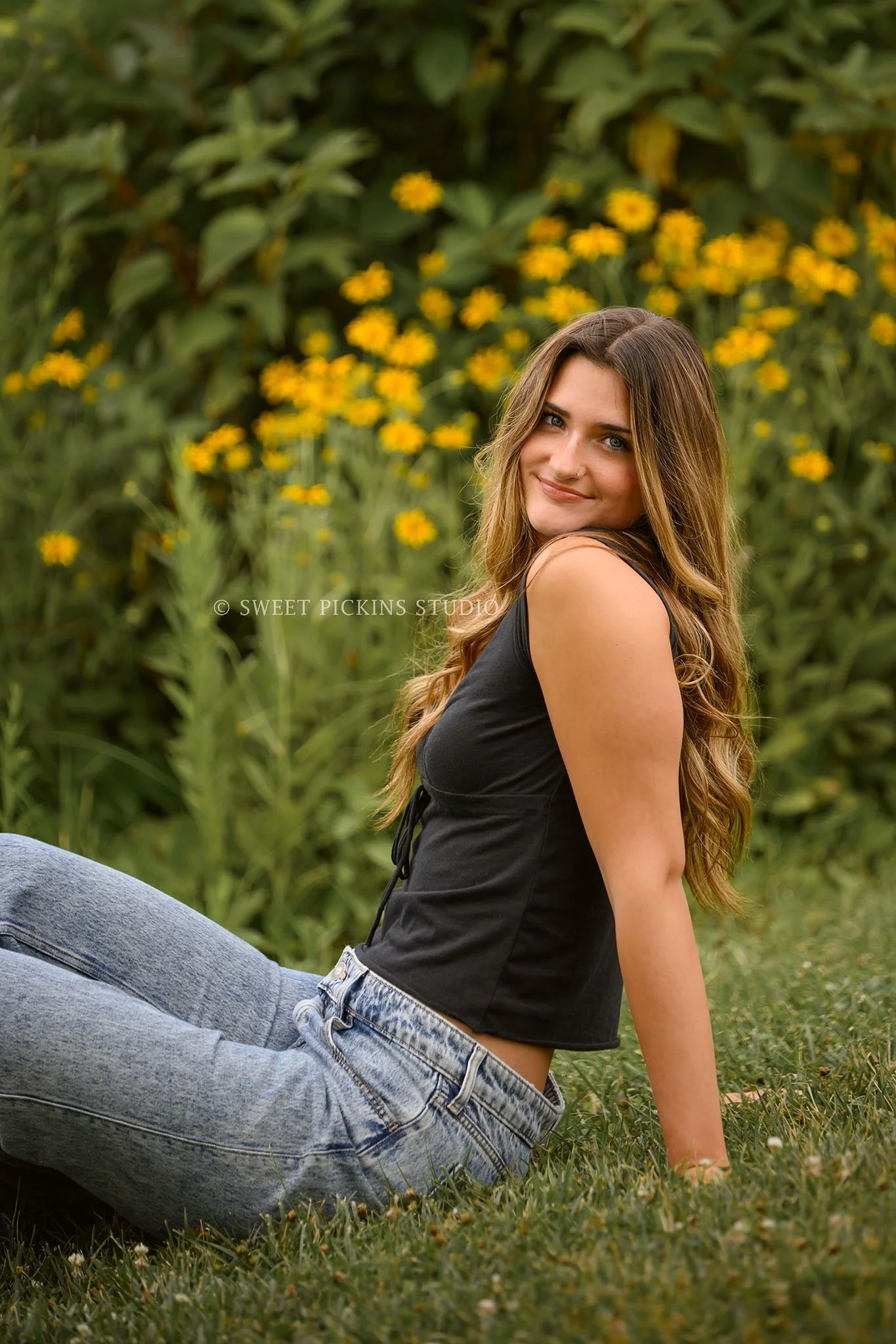Lilly | Class of 2027 Senior Portrait Photography in Flower Garden by Sweet Pickins Studio senior photographer Amanda Wilson ©