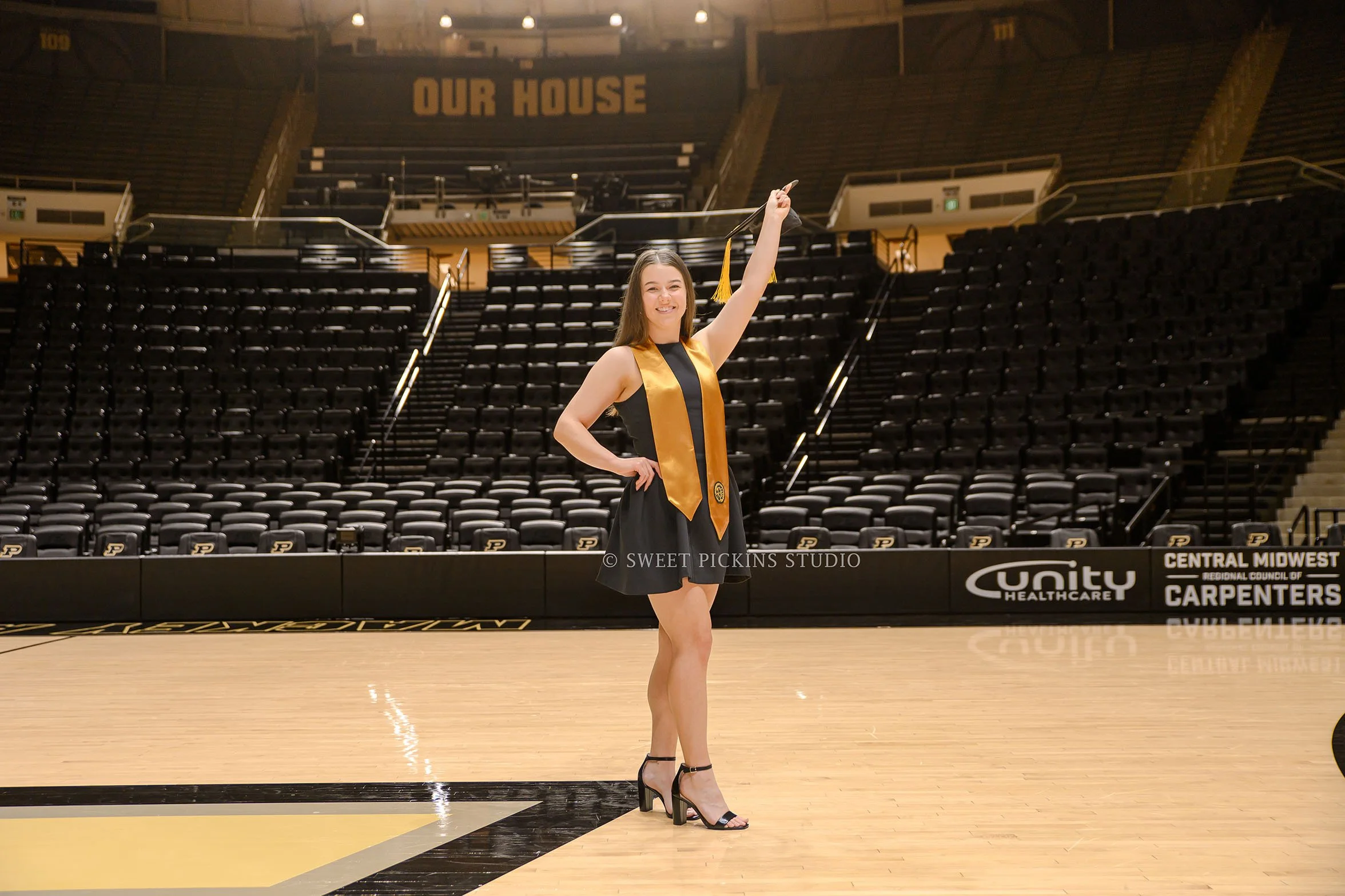 Ashelyn’s Purdue Graduation Portrait Photography for Sports Nutrition at Mackey Arena in West Lafayette, Indiana by Sweet Pickins Studio senior photographer Amanda Wilson © 2026