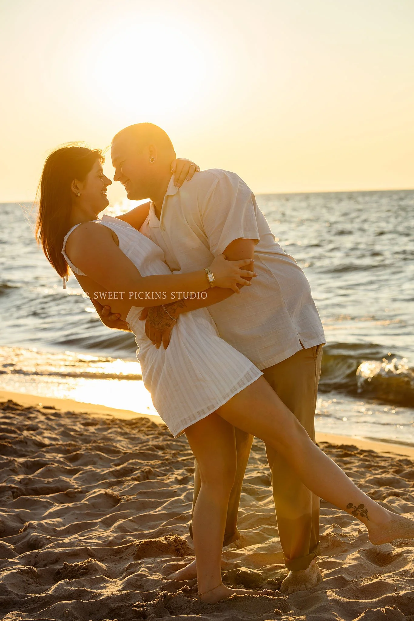 Beach Engagement Photography at Lake Michigan for Couple by Sweet Pickins Studio photographer Amanda Wilson ©