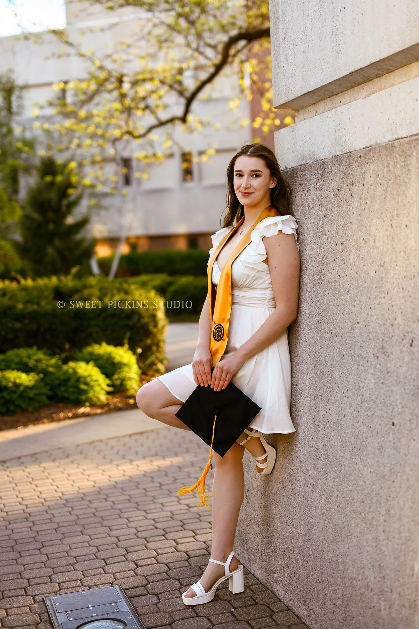 Emily | Purdue University Graduation Pictures in West Lafayette, Indiana in Spring at the Bell Tower by Sweet Pickins Studio senior photographer Amanda Wilson ©