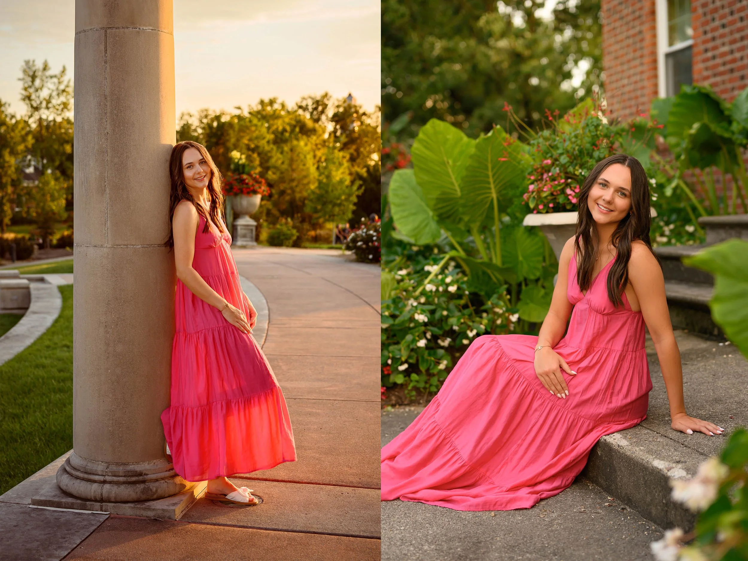 Sophie's Floral Senior Pictures in Pink Maxi Dress for Carmel High School class of 2027 by Sweet Pickins Studio senior photographer Amanda Wilson ©