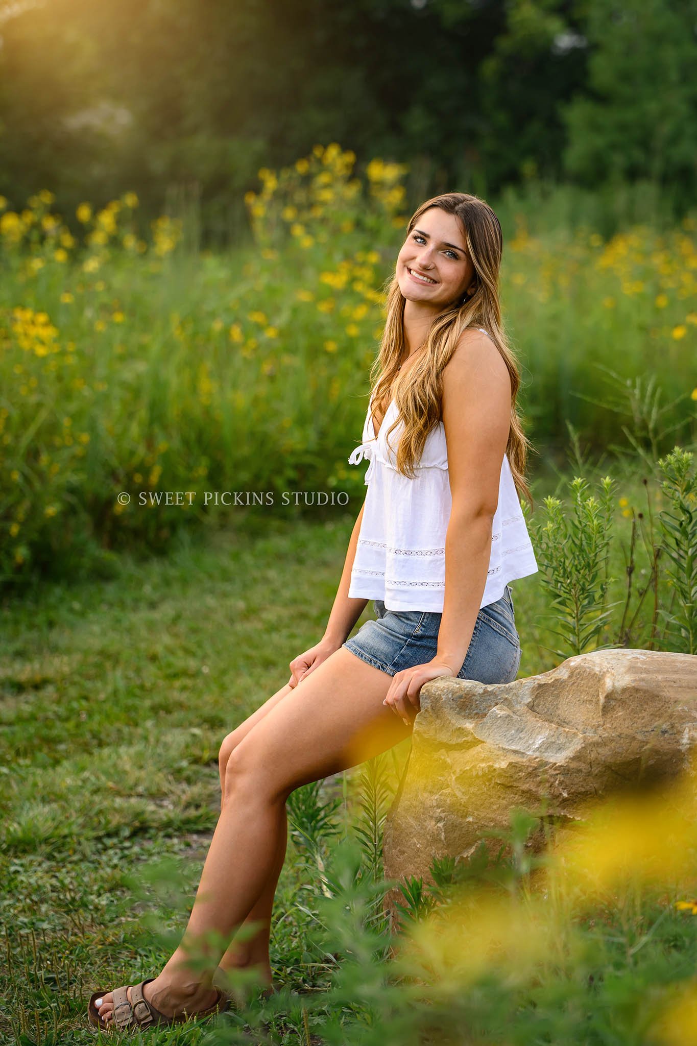 Lilly | Class of 2027 Senior Portrait Photography in Flower Field in Summer by Sweet Pickins Studio senior photographer Amanda Wilson ©