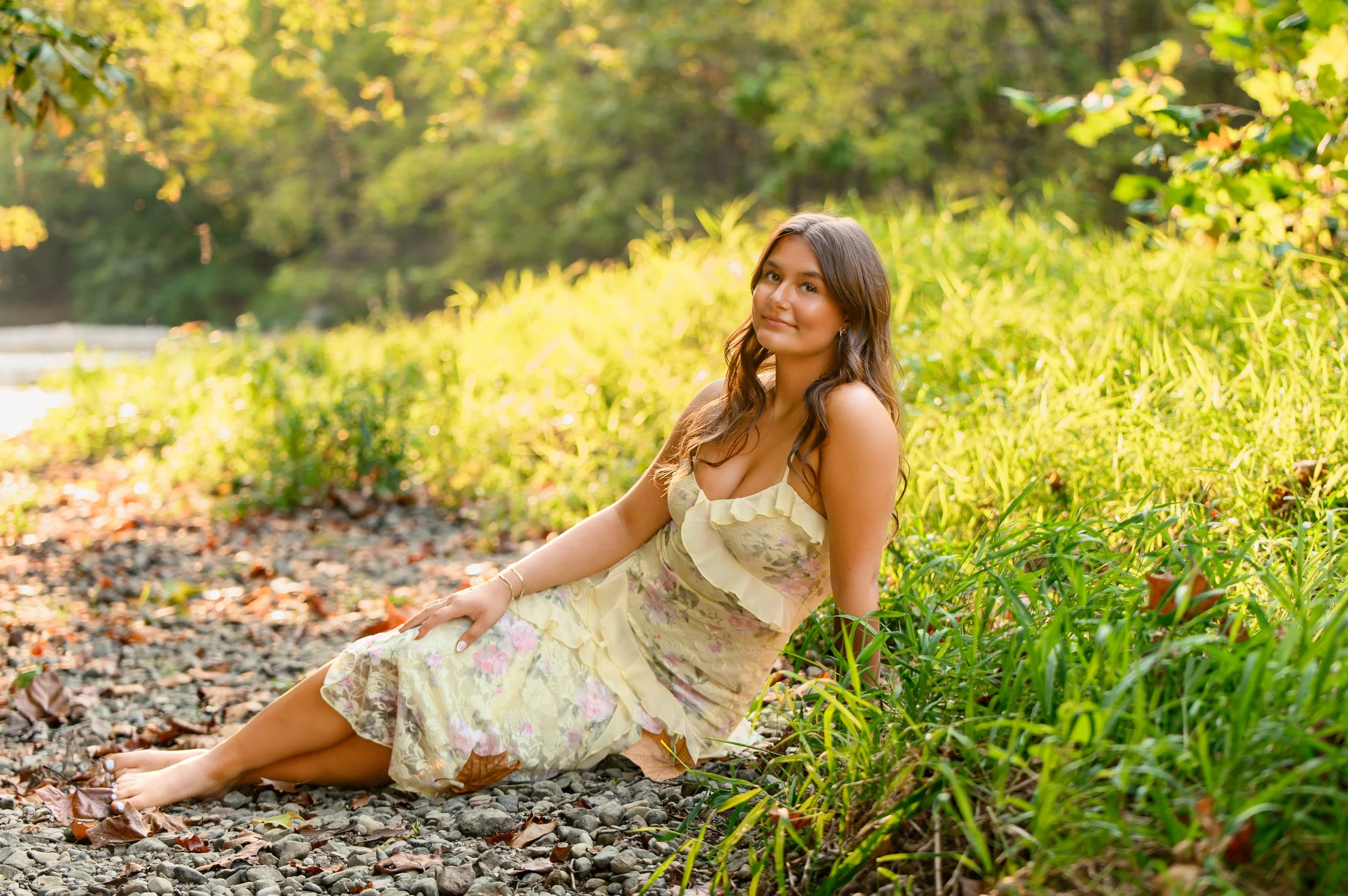 Indiana Senior Girl Photography by river in floral dress