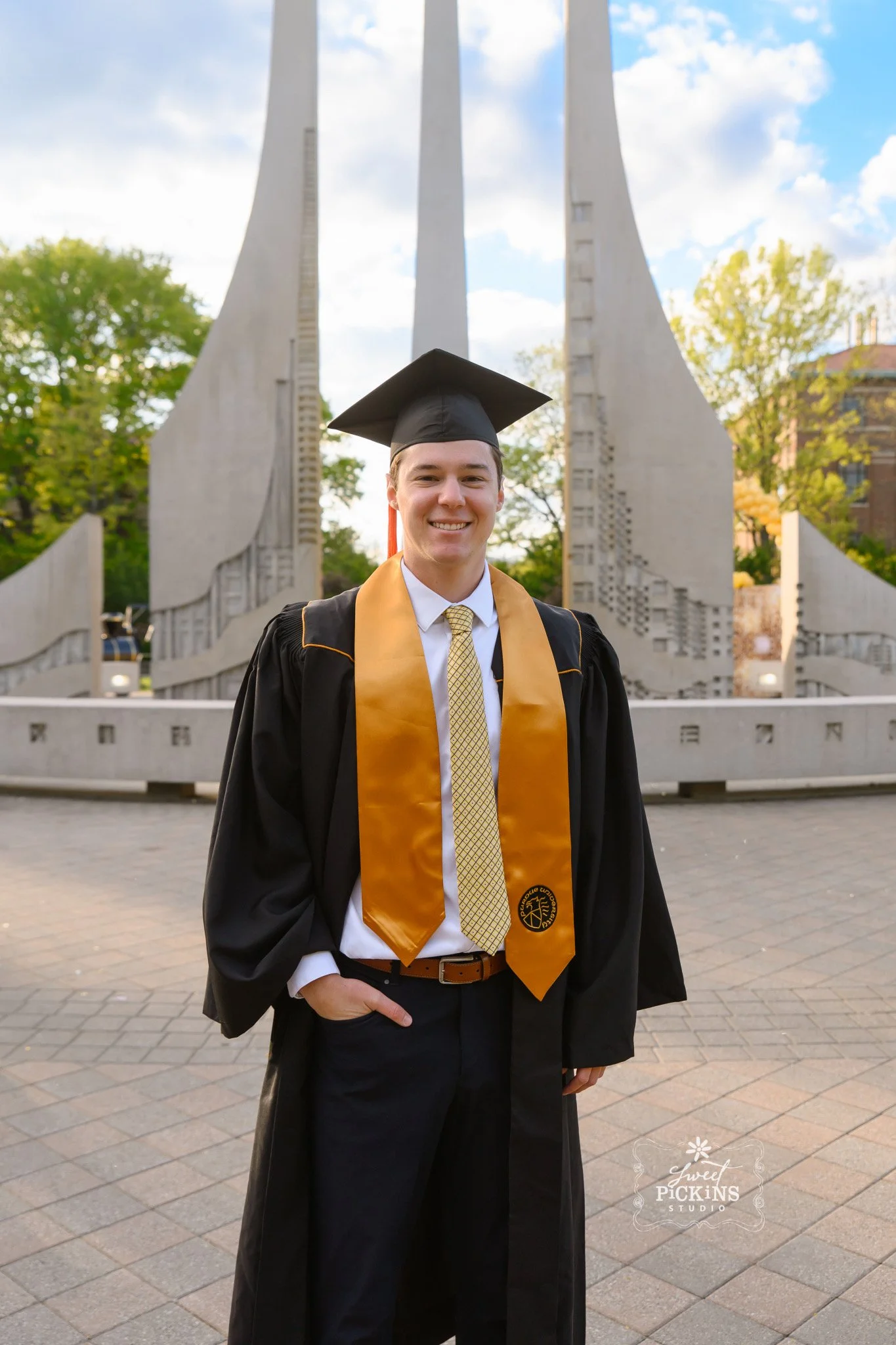 Purdue University Graduation Photography for Guy in Cap and Gown in West Lafayette by Sweet Pickins Studio senior photographer Amanda Wilson ©