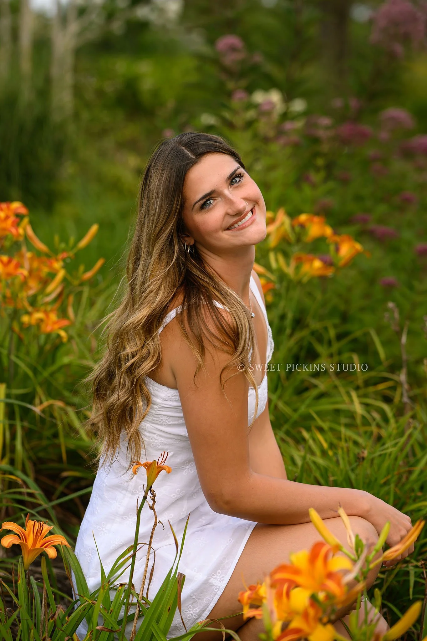 Lilly | Class of 2027 Senior Portrait Photography in Flower Field by Sweet Pickins Studio senior photographer Amanda Wilson ©