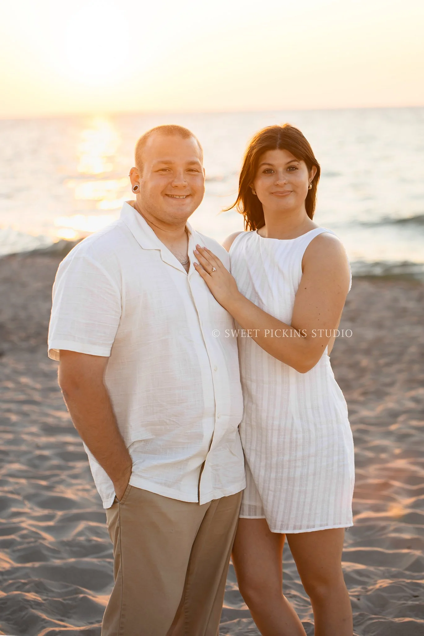 Beach Engagement Photography at Lake Michigan for Couple by Sweet Pickins Studio photographer Amanda Wilson ©