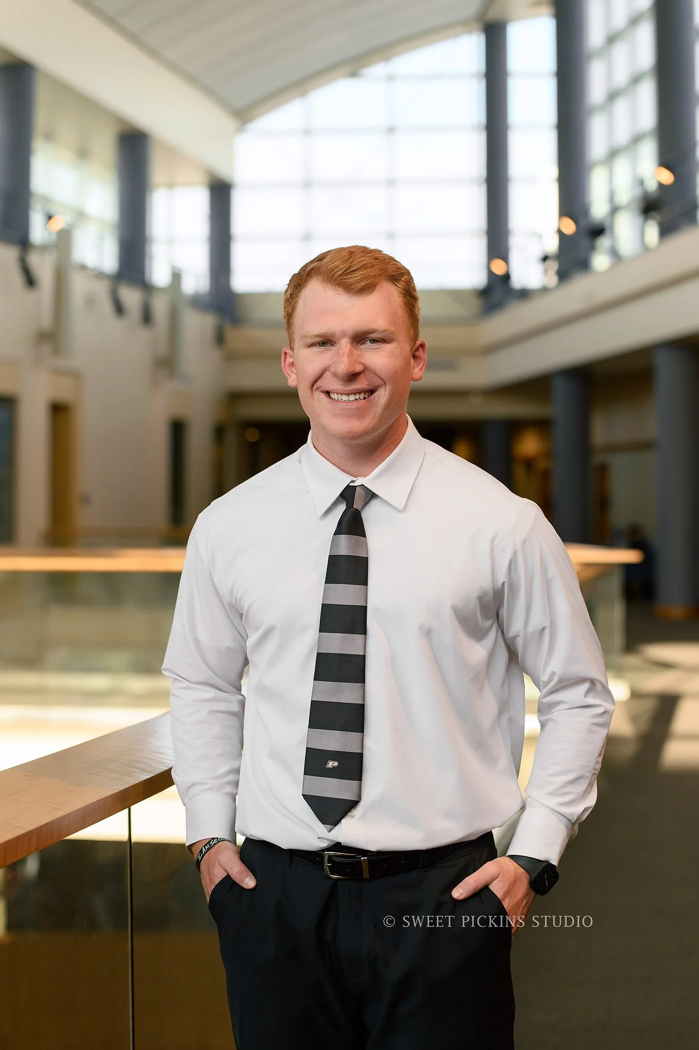 Brayden’s Purdue University Graduation Portrait Photography in West Lafayette, Indiana by Sweet Pickins Studio senior photographer Amanda Wilson | Class of 2026 Mitch Daniels School of Business graduate for Spring Commencement ©