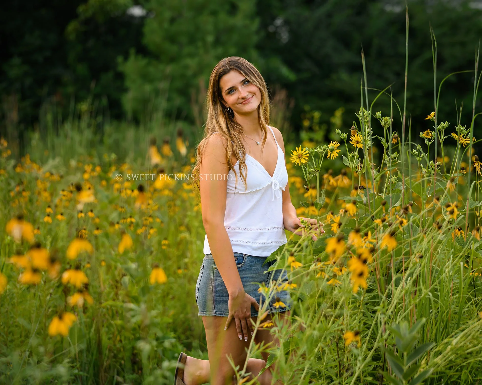 Lilly | Class of 2027 Senior Portrait Photography in Flower Field in Summer by Sweet Pickins Studio senior photographer Amanda Wilson ©