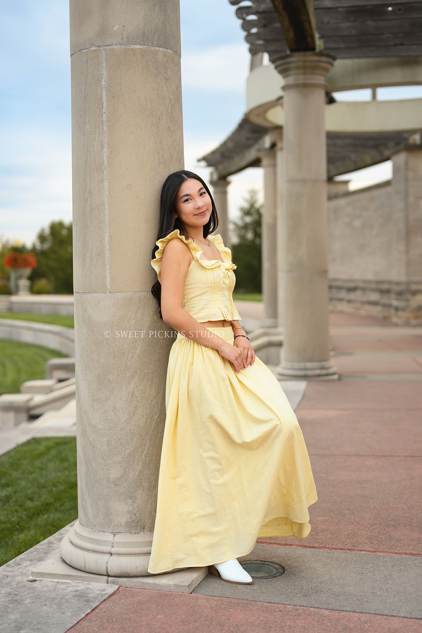 Nora | Carmel, Indiana Senior Girl Portrait Photography wearing yellow skirt set for Park Tudor Class of 2027 by Sweet Pickins Studio senior photographer Amanda Wilson ©