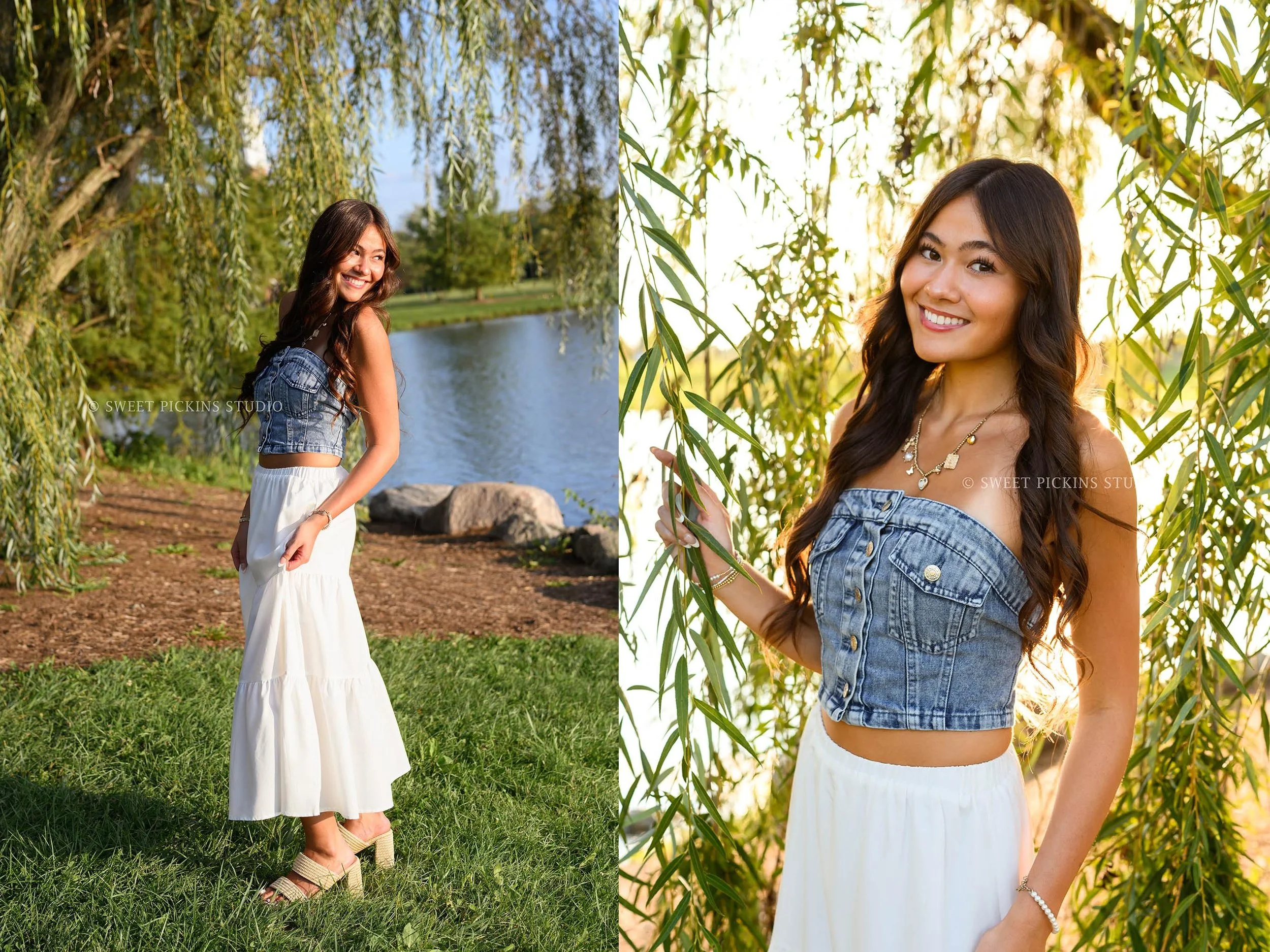 Rachel's Carmel, Indiana Senior Photography in Summer wearing denim halter top for class of 2027 by Sweet Pickins Studio senior photographer Amanda Wilson ©