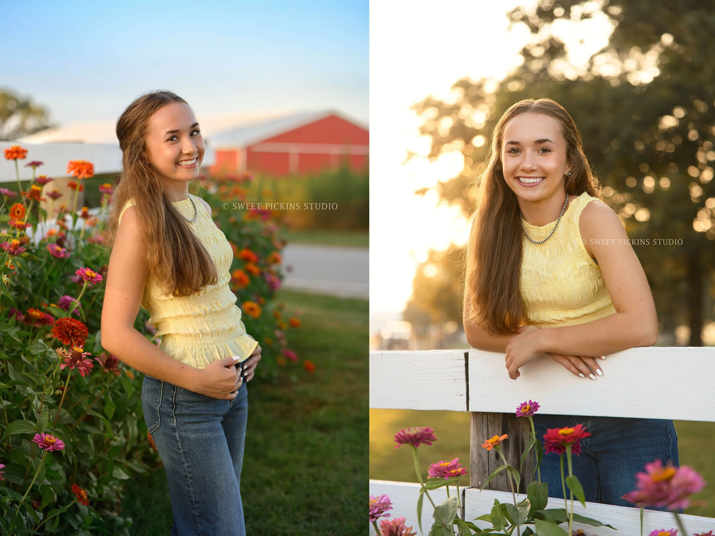 Natalie's Floral Senior Photography with colorful zinnia flowers on farm by Sweet Pickins Studio photographer Amanda Wilson ©
