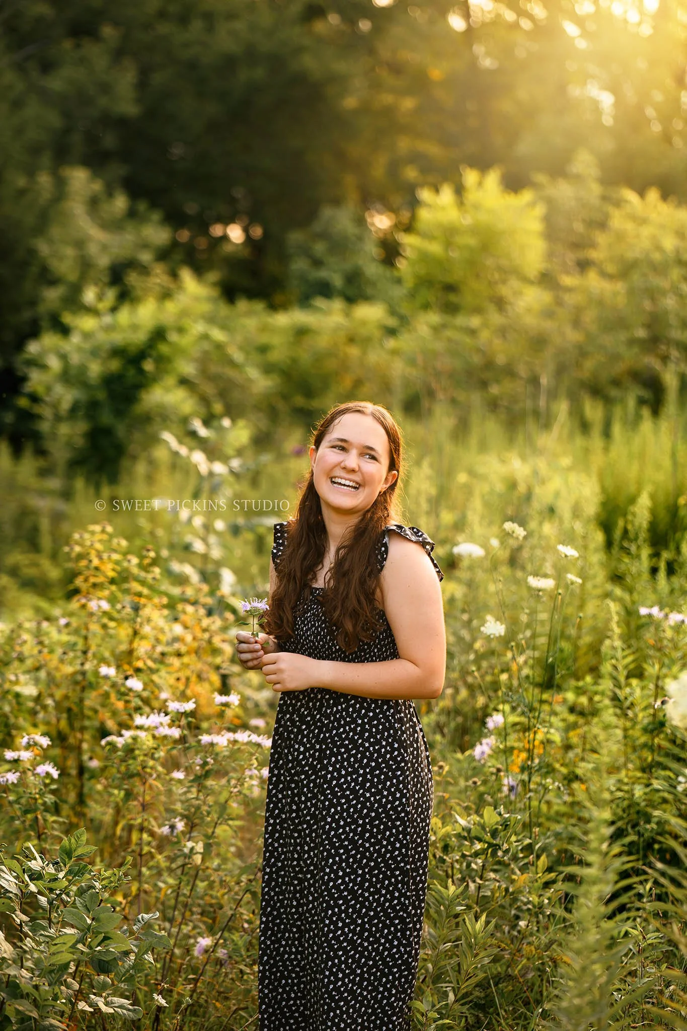 Carmel, Indiana Senior Girl Photography in Wildflower Field at Golden Hour